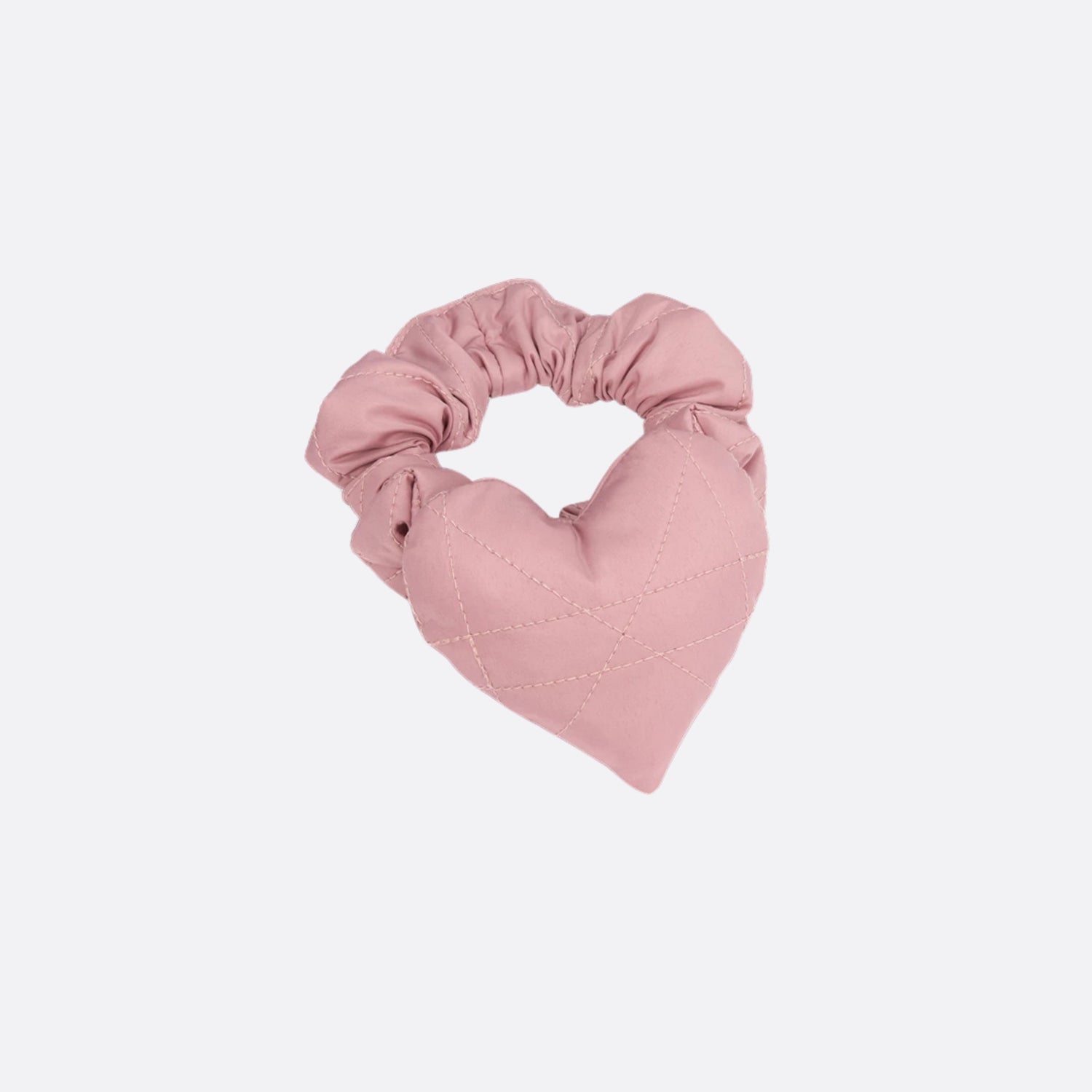 Dior Kids Scrunchies Antique Pink Cannage Quilted Technical Fabric, HeartTie, Front View