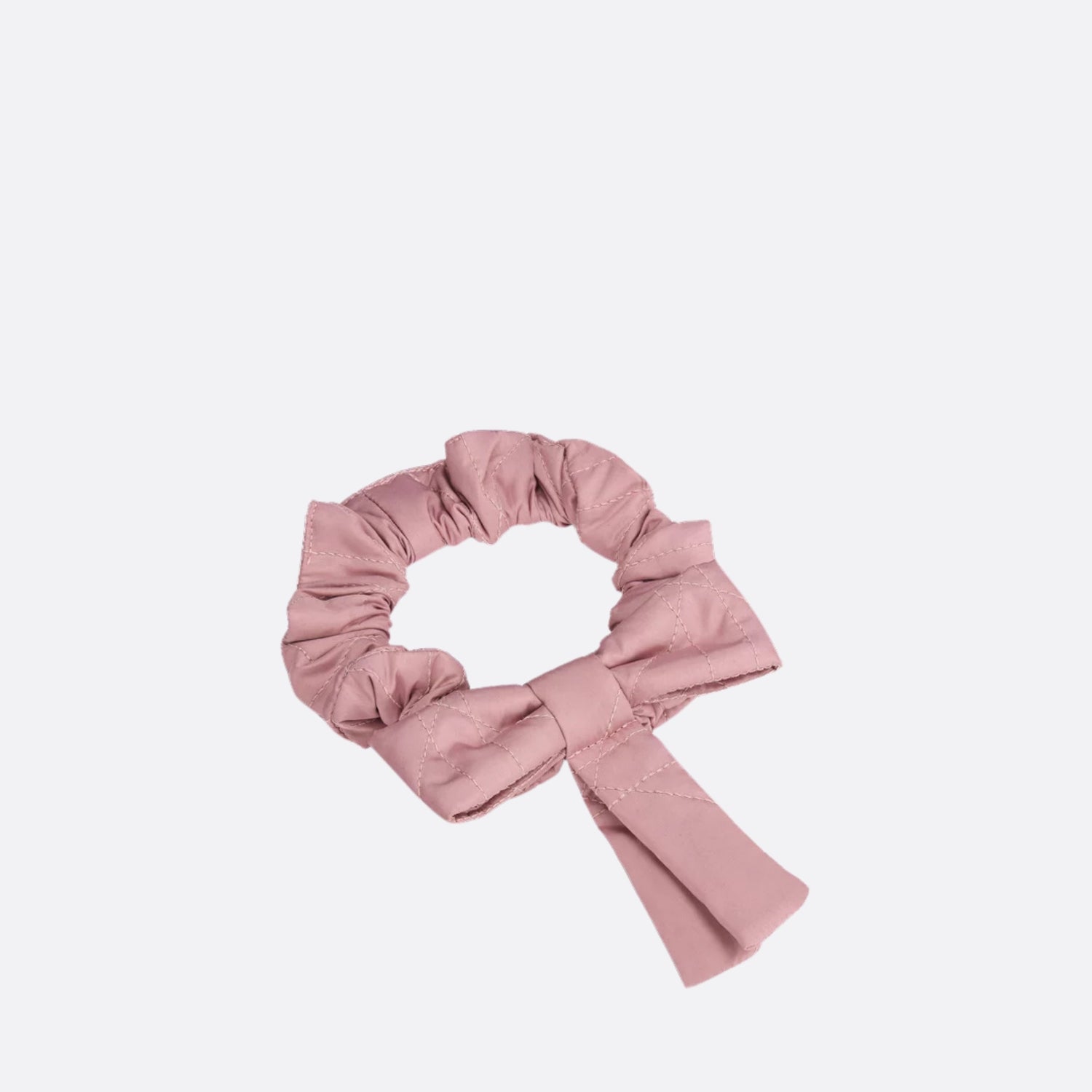 Dior Kids Scrunchies Antique Pink Cannage Quilted Technical Fabric, 
Ribbon Tie, Front View