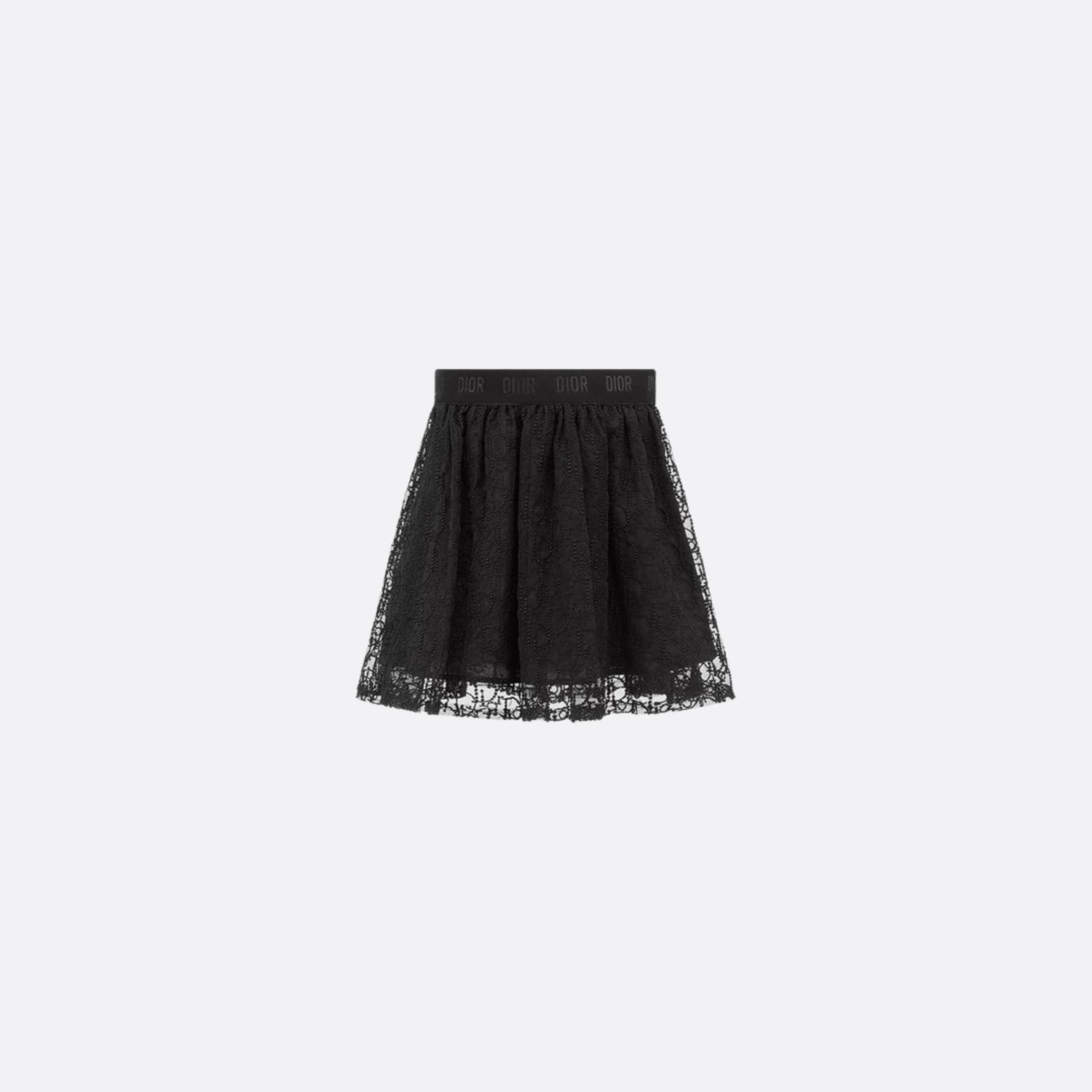 Dior Kids Skirt Embroidered Tulle with Dior Oblique Pearls Motif, Flared, Black, Front