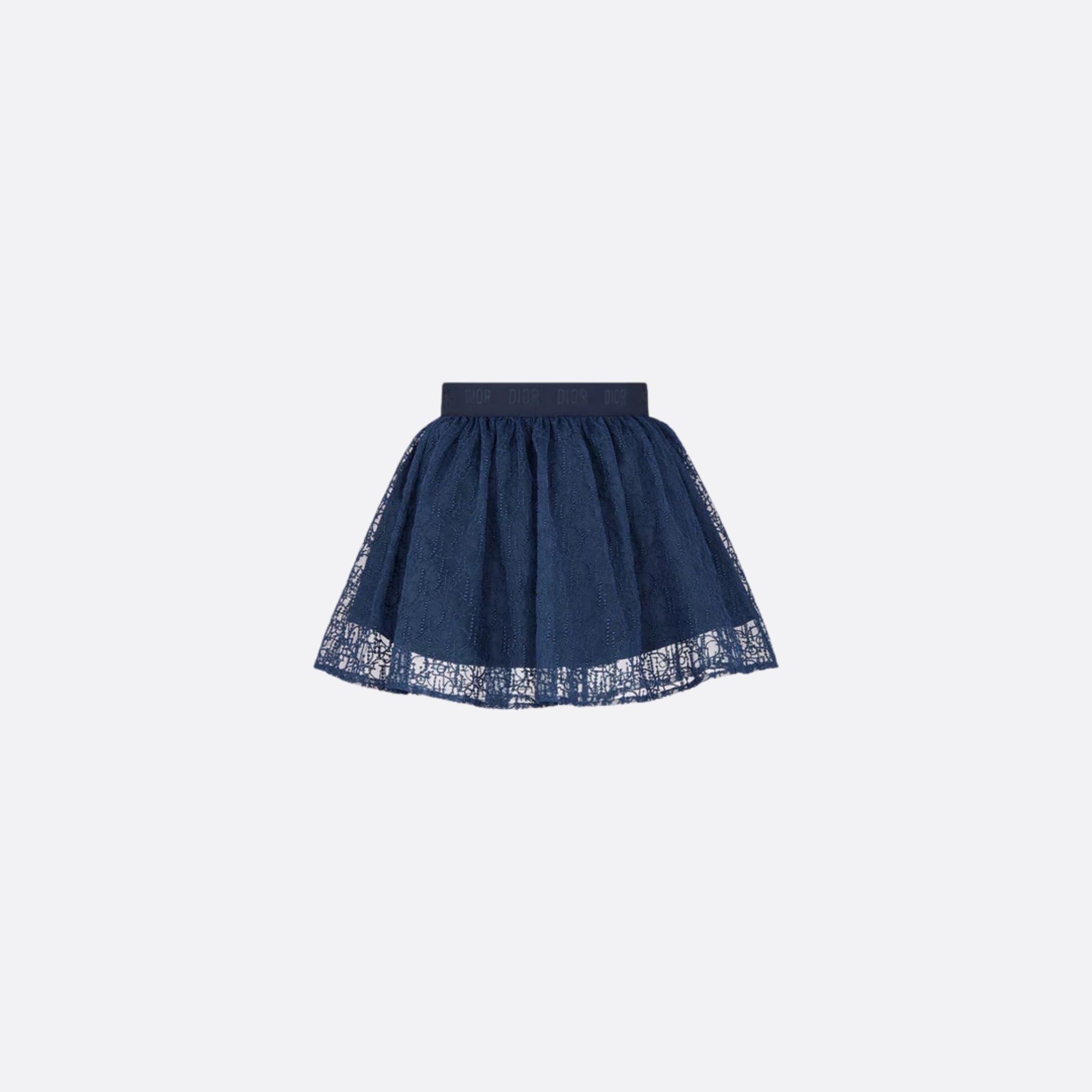 Dior Kids Skirt Embroidered Tulle with Dior Oblique Pearls Motif, Short, Navy Blue, Front