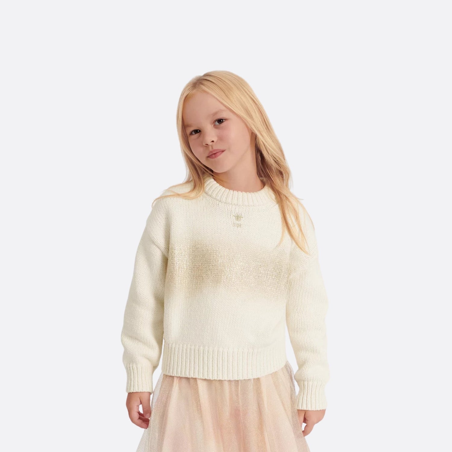 Dior Kids Sweater Ivory Cotton Knit, Model, Front View