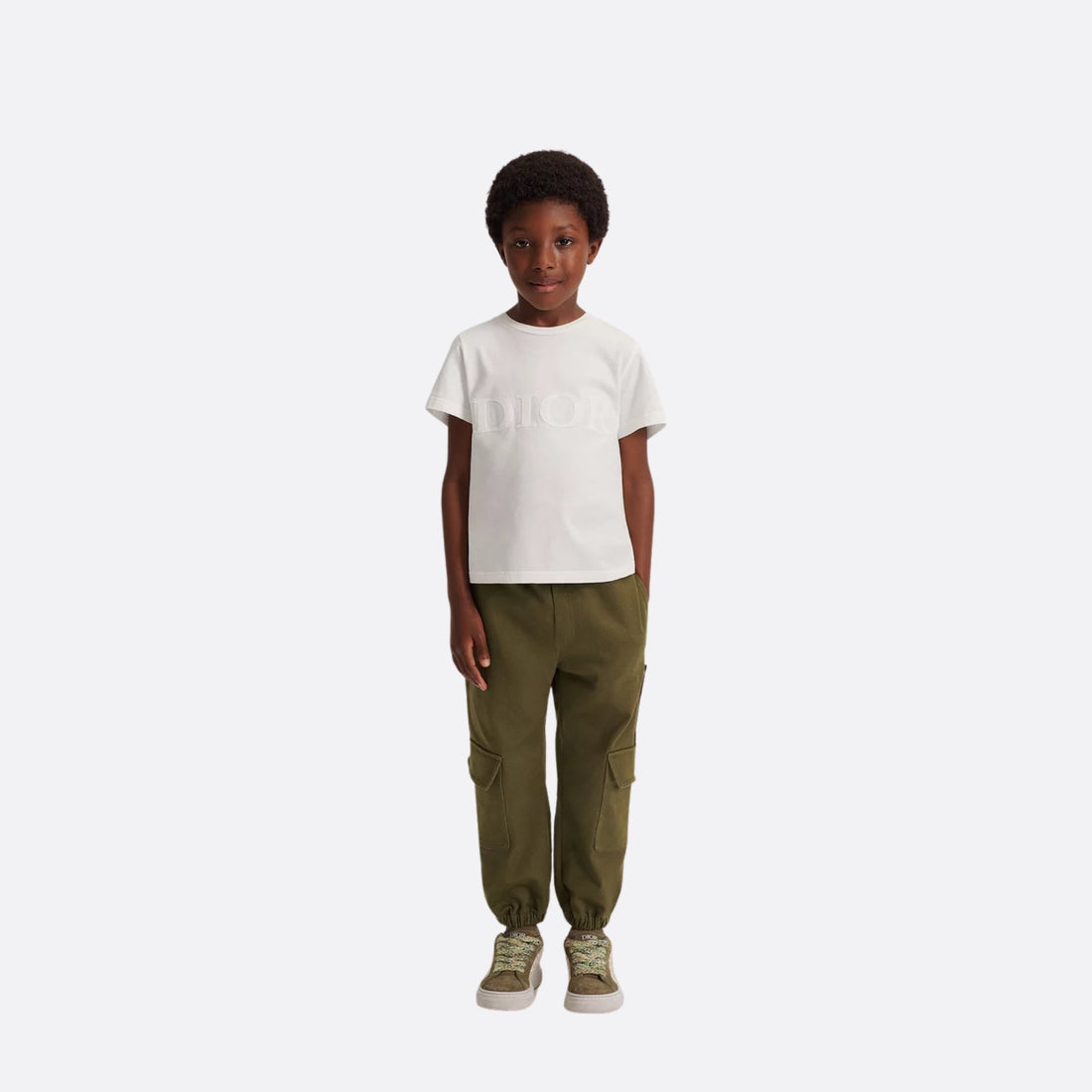 Dior Kids T-Shirt Ivory Cotton Jersey Dior Tonal Topstitching, Model