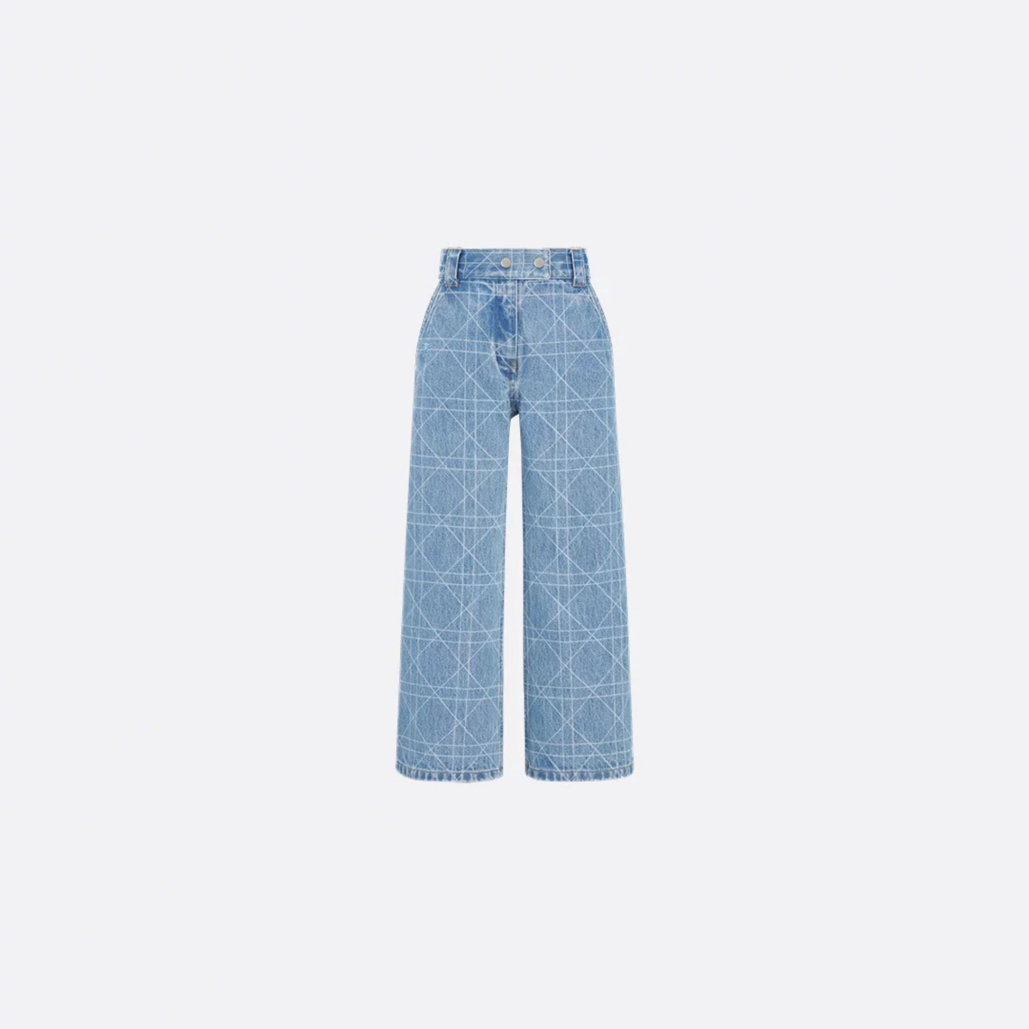 Dior Kids Wide-Leg Pants Blue Cannage Cotton Denim, Front