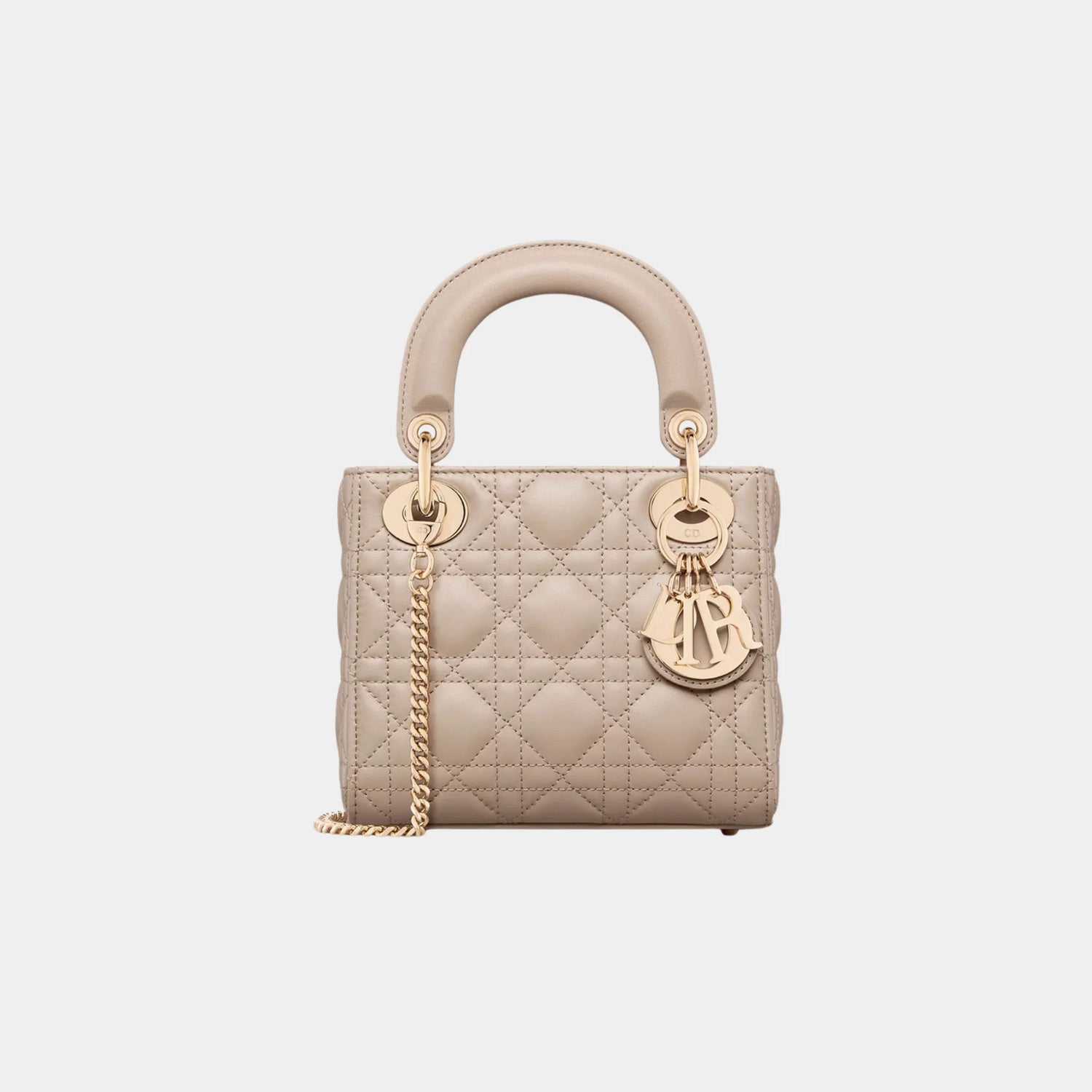 Lady Dior Mini Bag Cannage Lambskin, Desert Taupe, Front