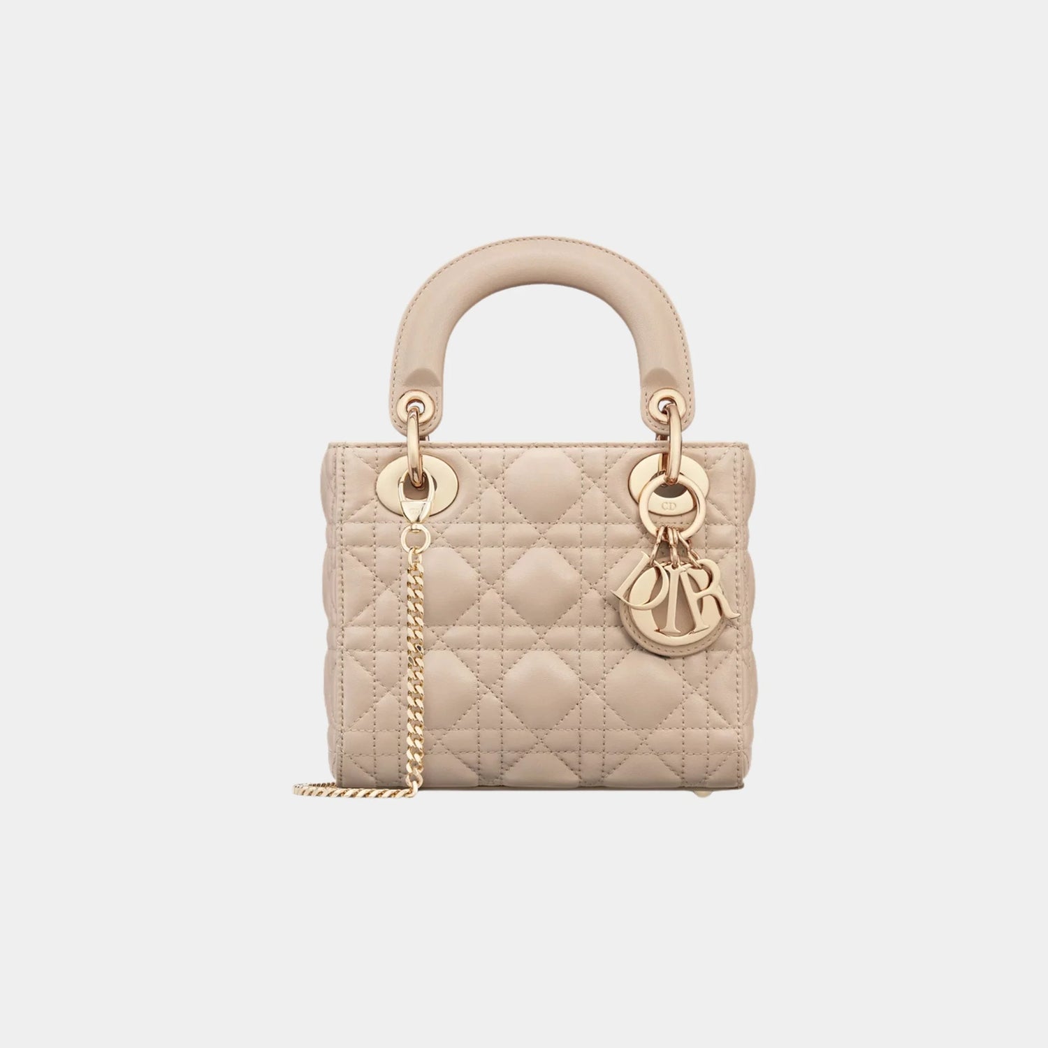 Lady Dior Mini Bag Cannage Lambskin, Powder Beige, Front