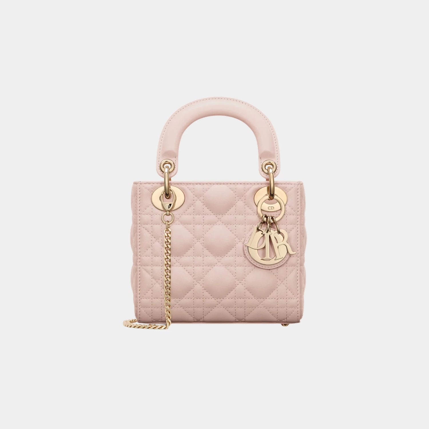 Lady Dior Mini Bag Cannage Lambskin, Powder Pink, Front