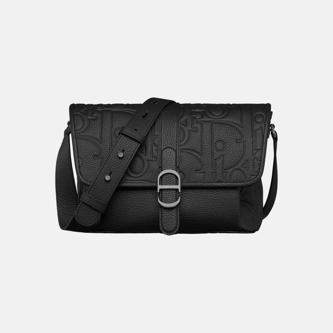 Dior Medium Daily Messenger Bag With Flap In Leather And Grained Calfskin, Front