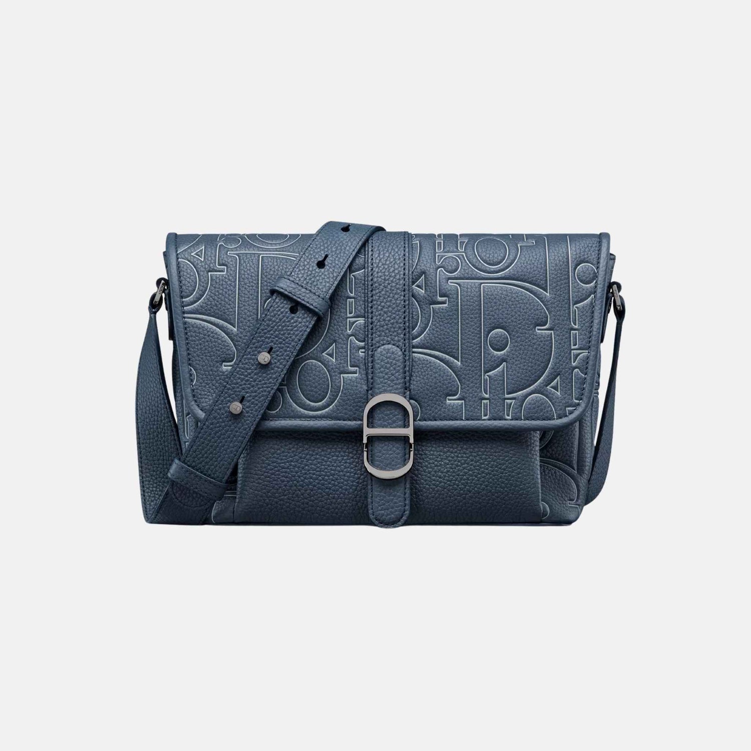 Dior Medium Daily Messenger Bag With Flap In Leather And Grained Calfskin, Navy Blue, Front