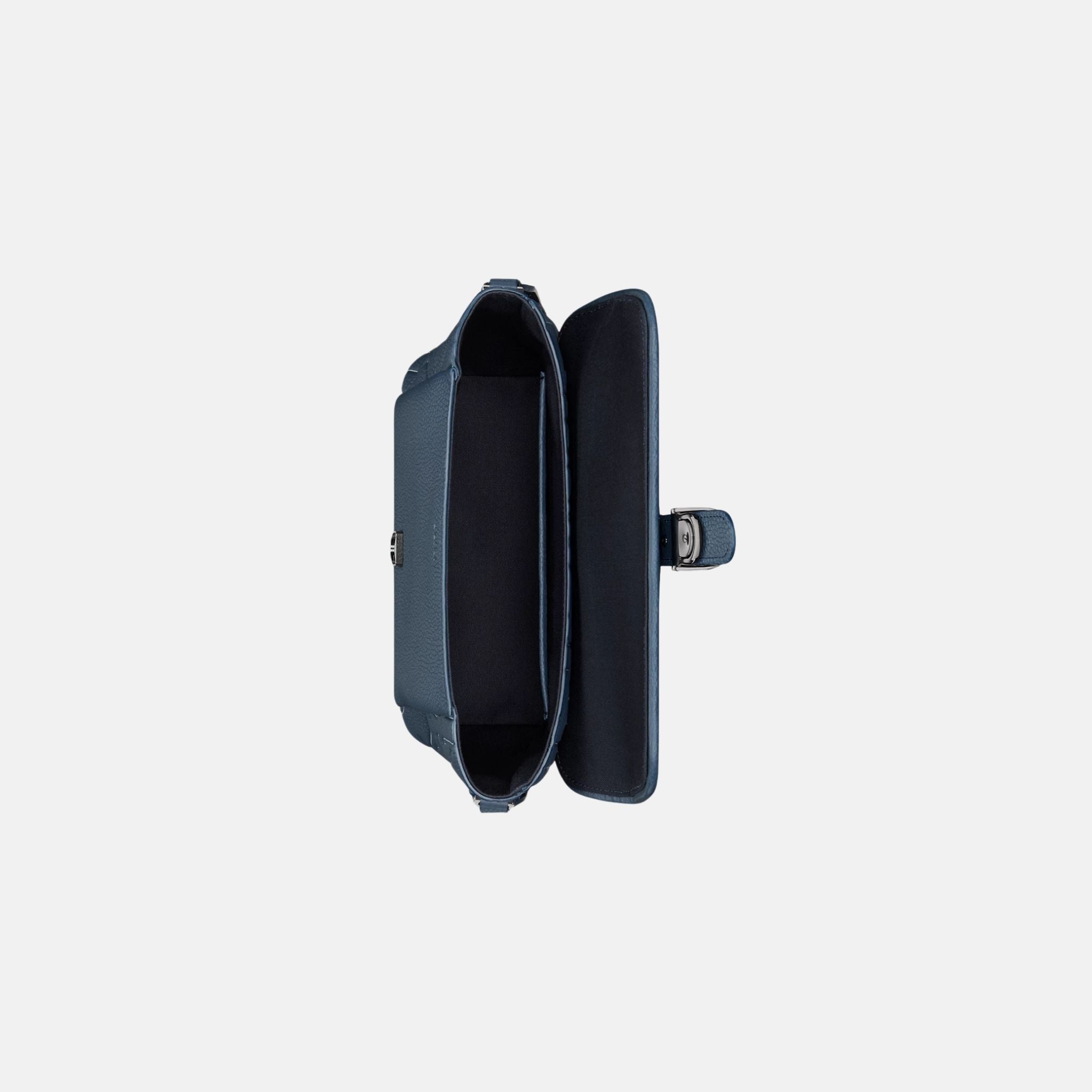 Dior Medium Daily Messenger Bag With Flap In Leather And Grained Calfskin, Navy Blue, Inside