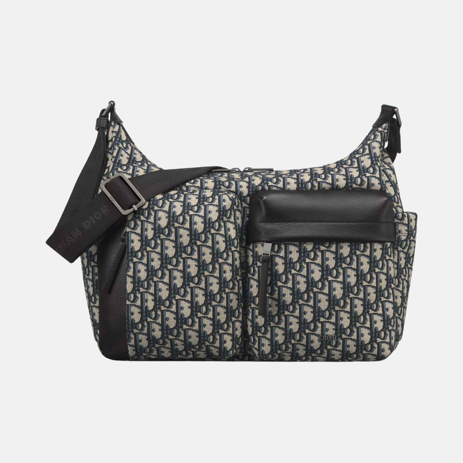 Dior Medium Rider Soft Hobo Bag In Oblique Jacquard And Grained Calfskin, Beige, Front
