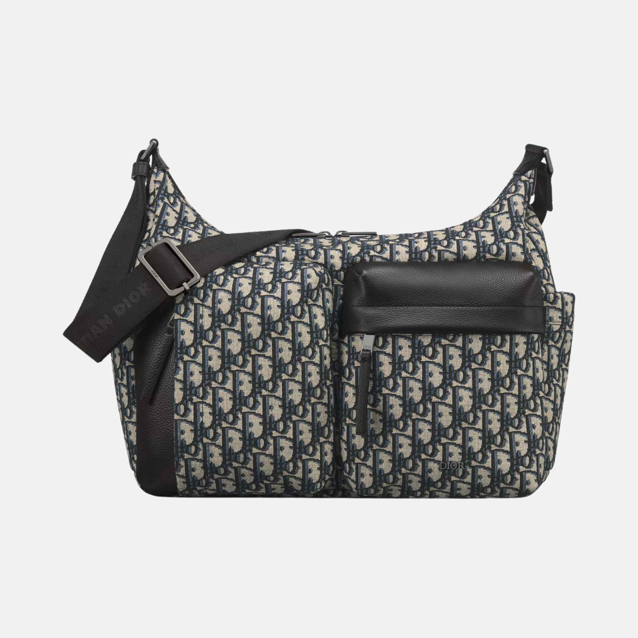 Dior Medium Rider Soft Hobo Bag In Oblique Jacquard And Grained Calfskin, Beige, Front