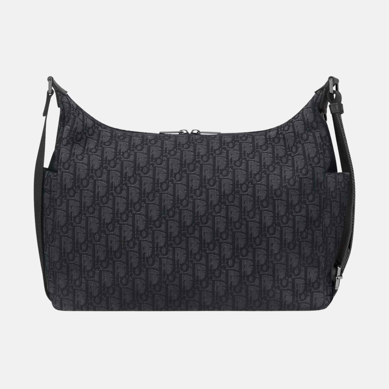 Dior Medium Rider Soft Hobo Bag In Oblique Jacquard And Grained Calfskin, Black, Back