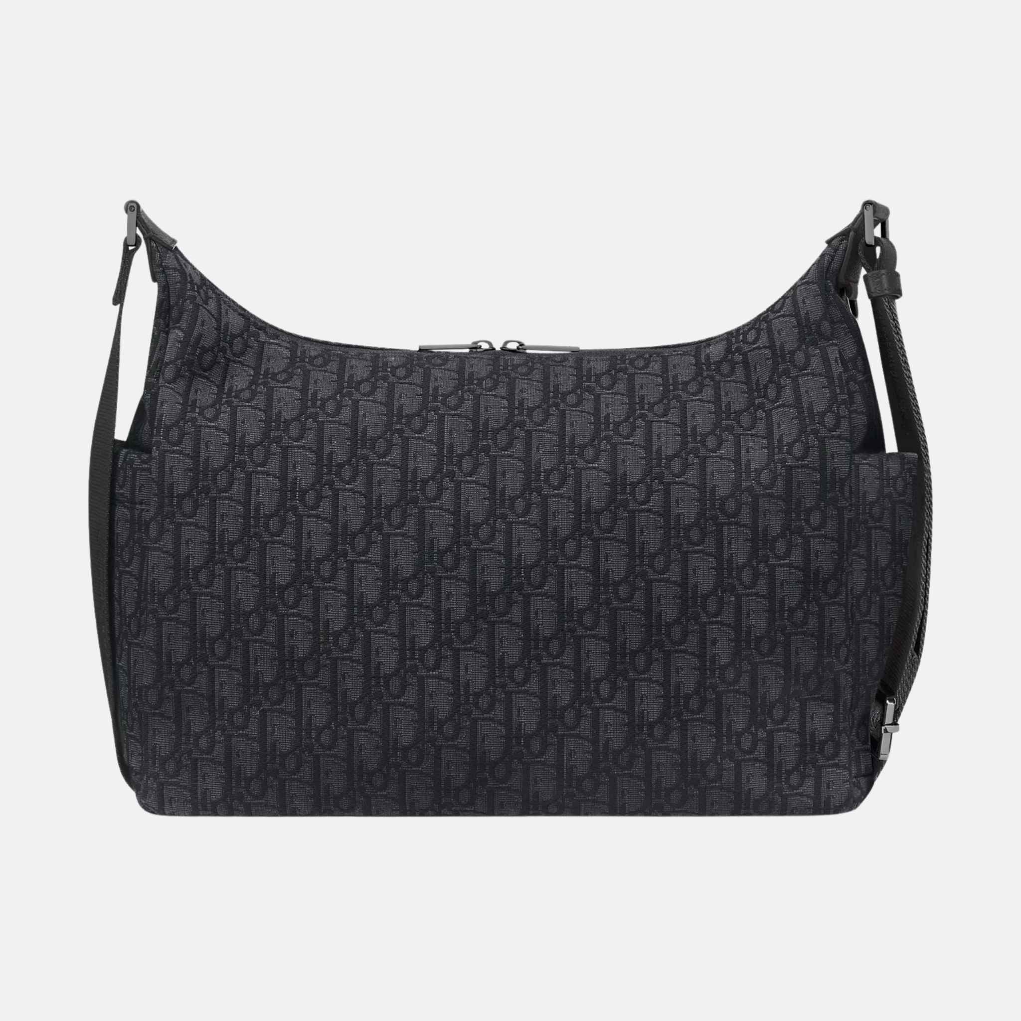Dior Medium Rider Soft Hobo Bag In Oblique Jacquard And Grained Calfskin, Black, Back