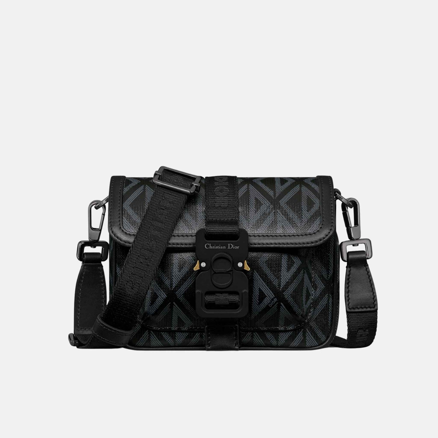 Dior Mini Hit The Road Messenger Bag In CD Diamond Print, Black, Front