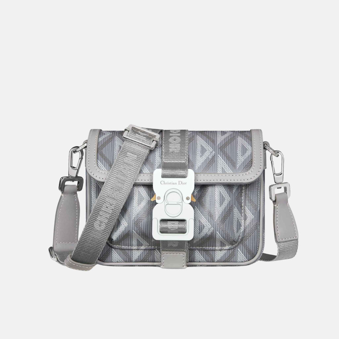 Dior Mini Hit The Road Messenger Bag In CD Diamond Print, Grey, Front