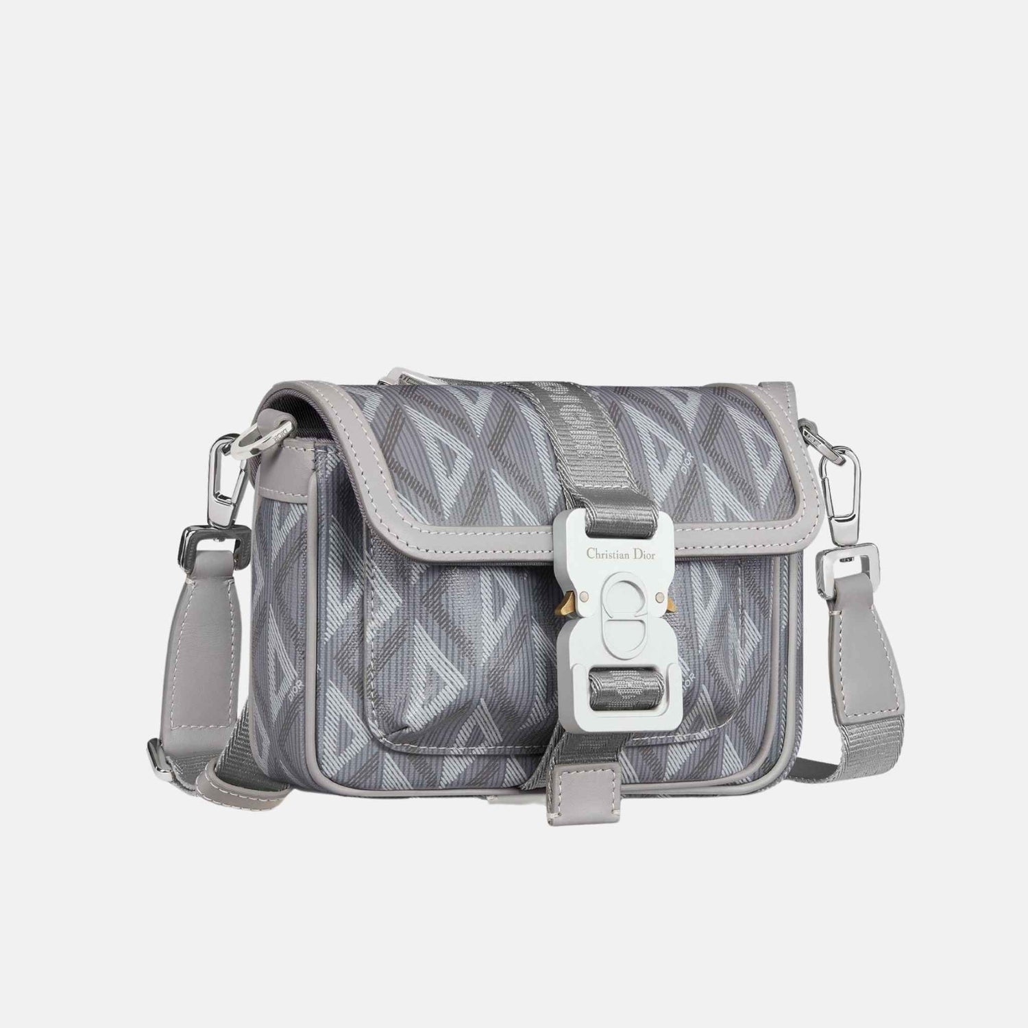 Dior Mini Hit The Road Messenger Bag In CD Diamond Print, Grey, Side