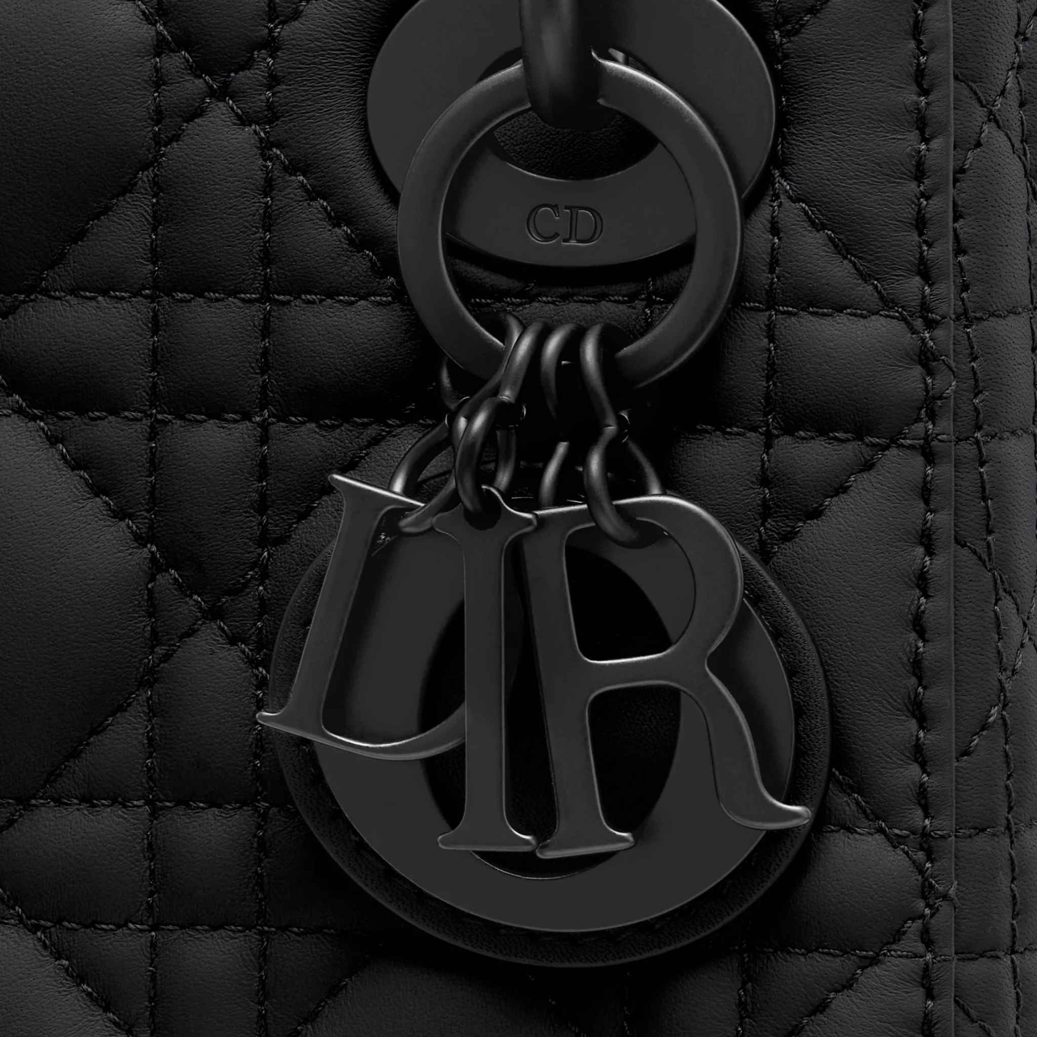 Dior Mini Lady Dior Bag Black Ultramatte, Closeup Logo