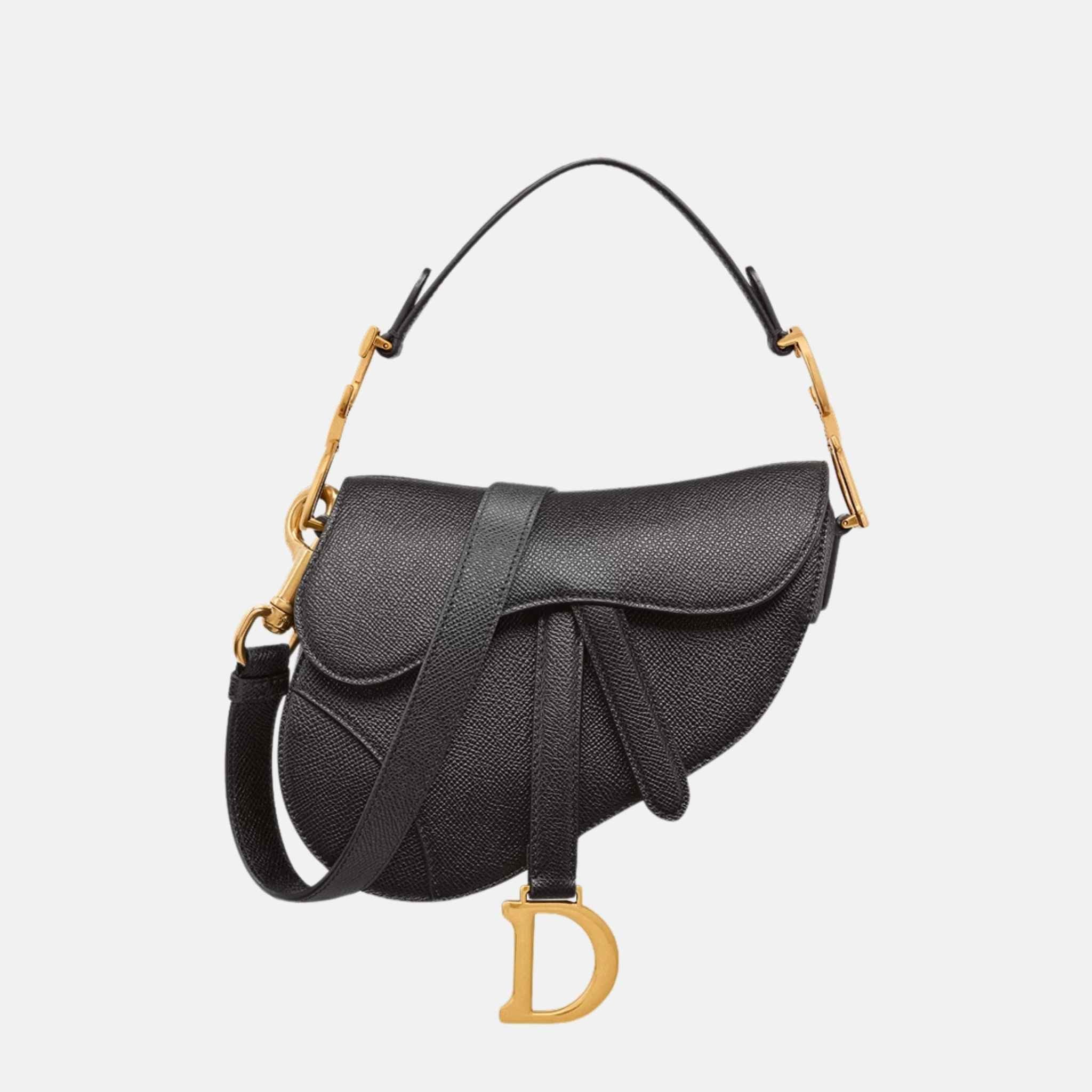 Dior Mini Saddle Bag With Strap In Grained Calfskin, Front