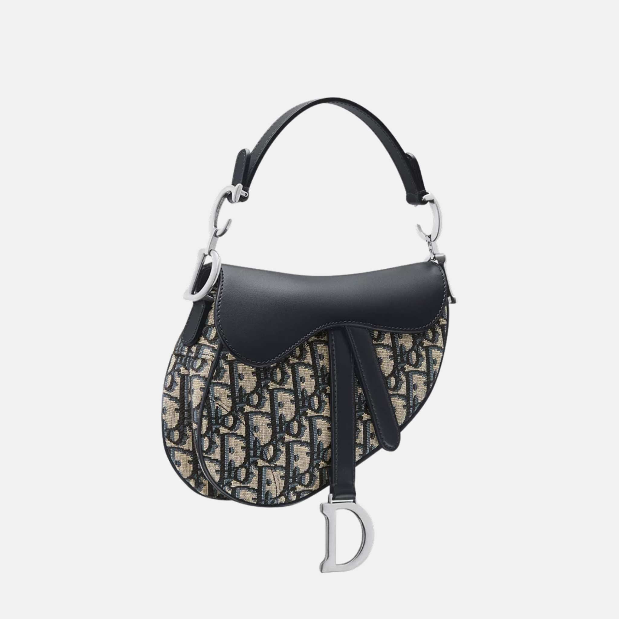 Dior Mini Saddle Bag With Strap In Oblique Jacquard, Blue, Side