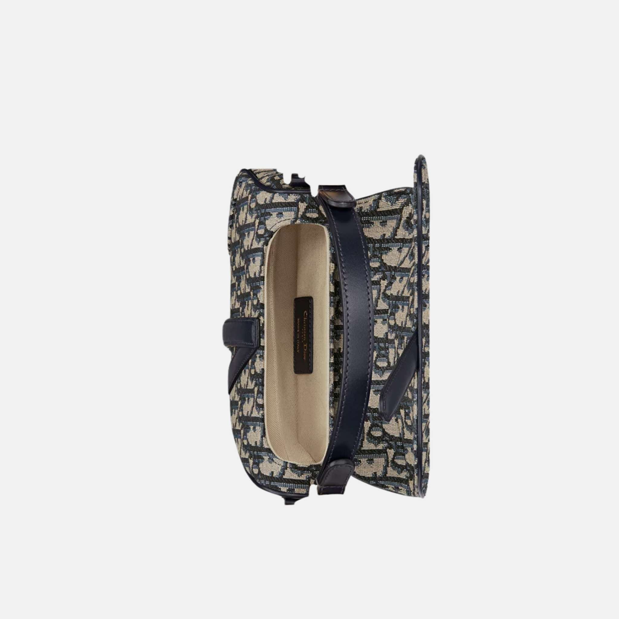 Dior Mini Saddle Bag With Strap In Oblique Jacquard, Navy Blue, Inside