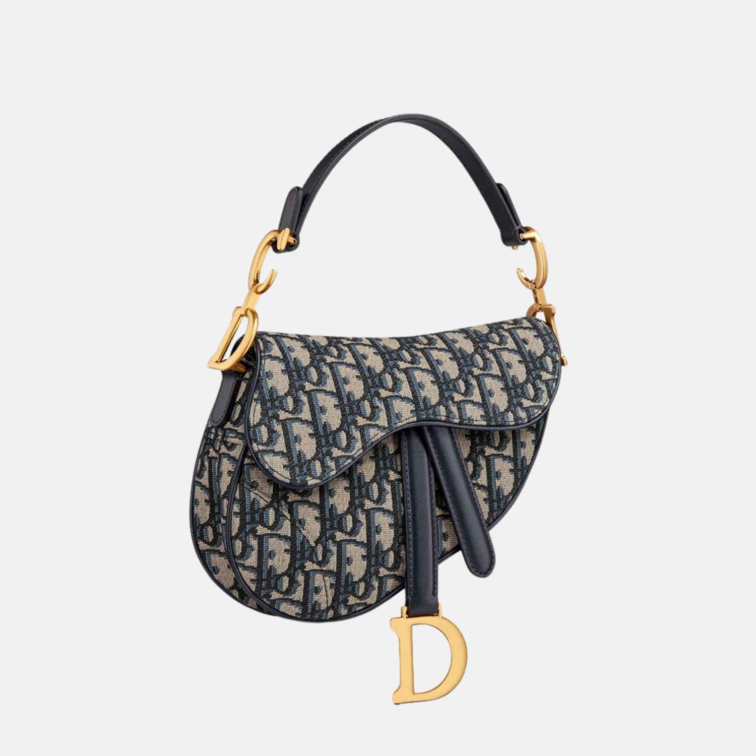 Dior Mini Saddle Bag With Strap In Oblique Jacquard, Navy Blue, Side