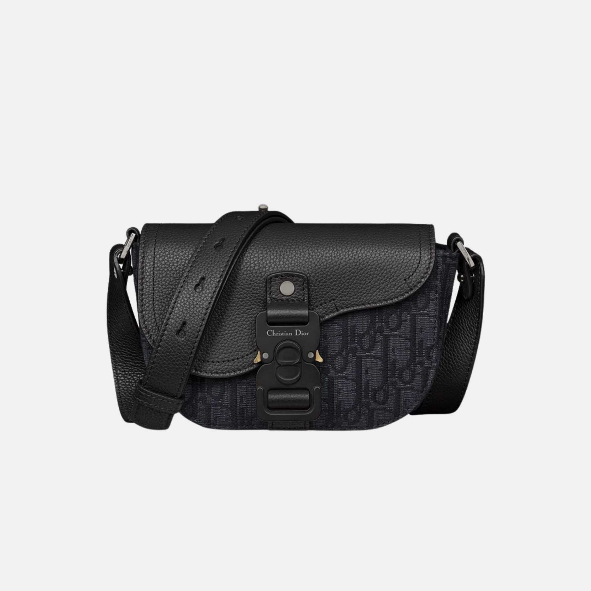 Dior Mini Saddle Messenger Bag With Flap, Black, Front