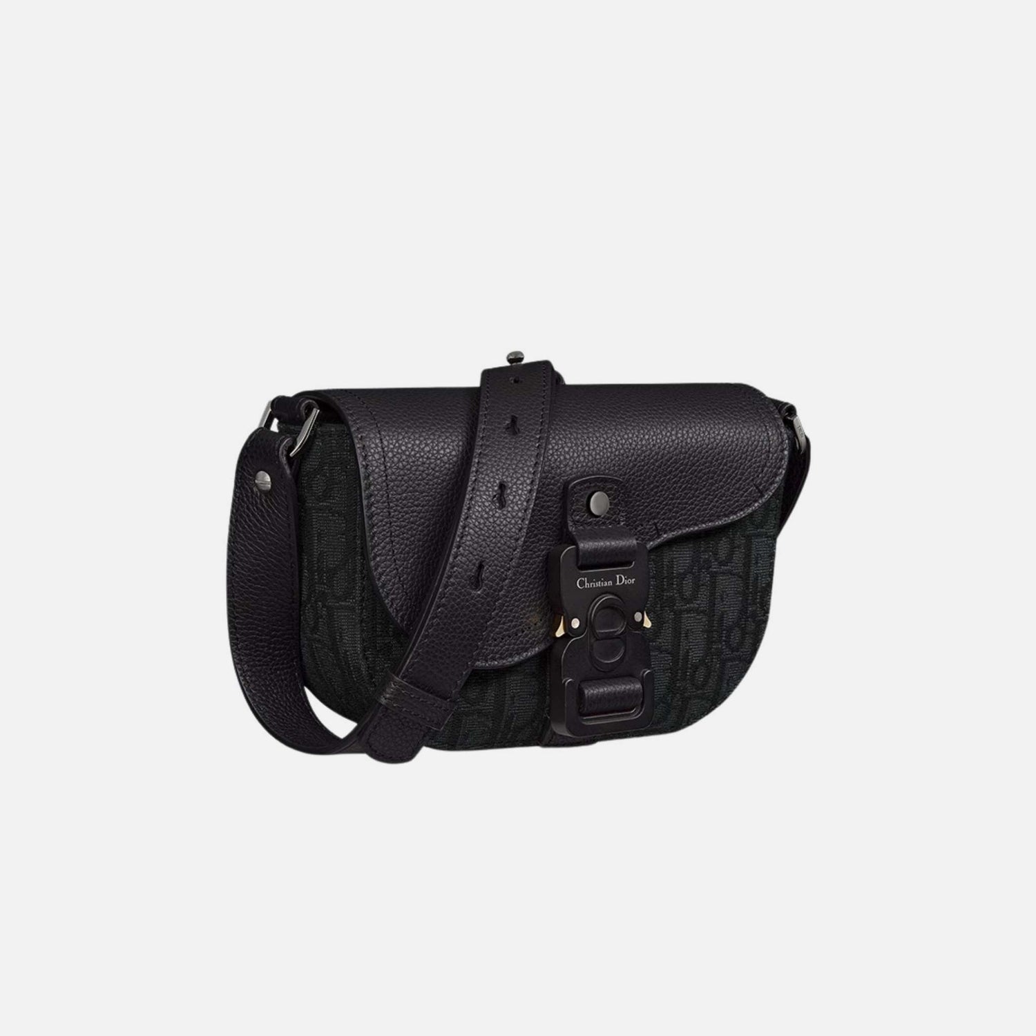 Dior Mini Saddle Messenger Bag With Flap, Black, Side