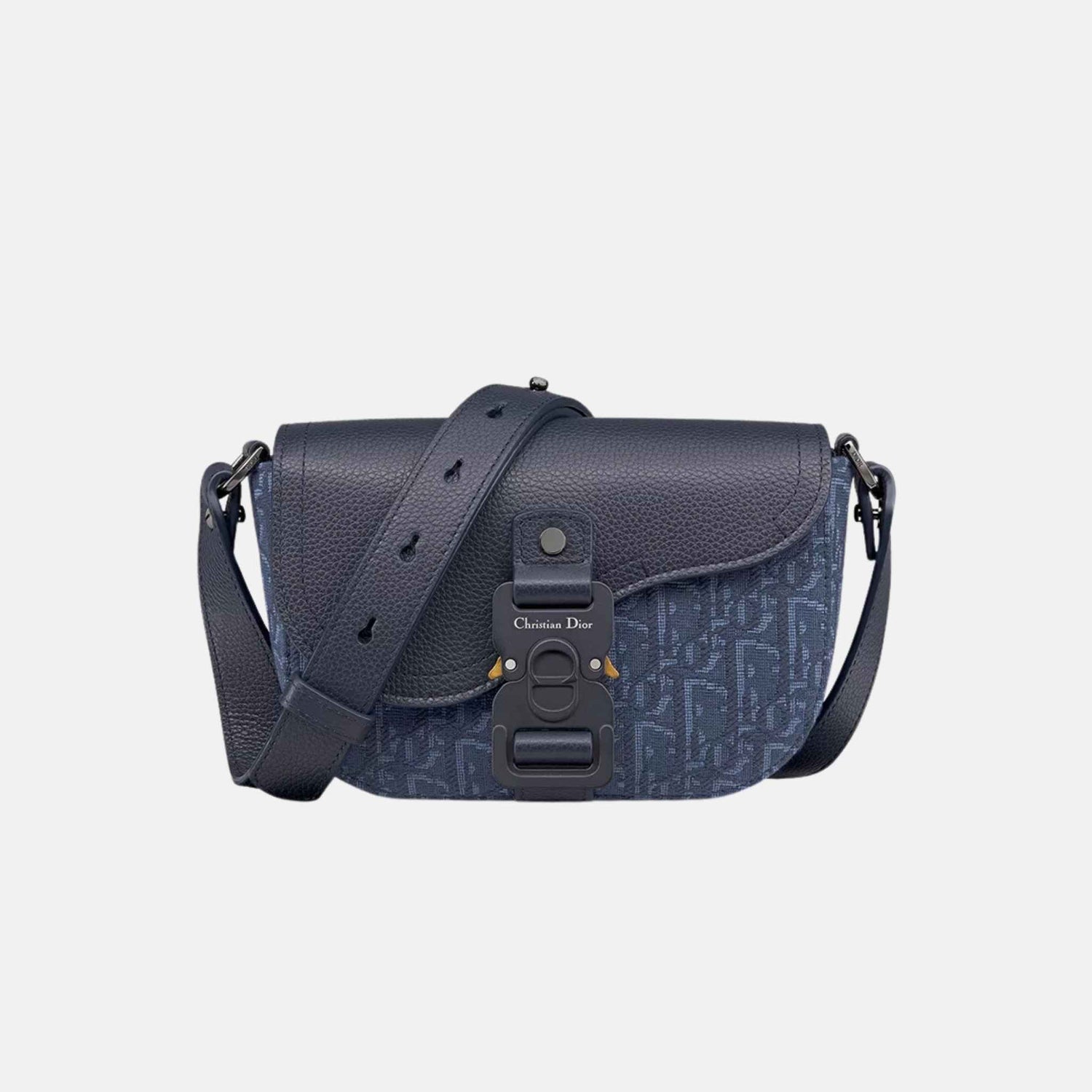 Dior Mini Saddle Messenger Bag With Flap, Blue, Front
