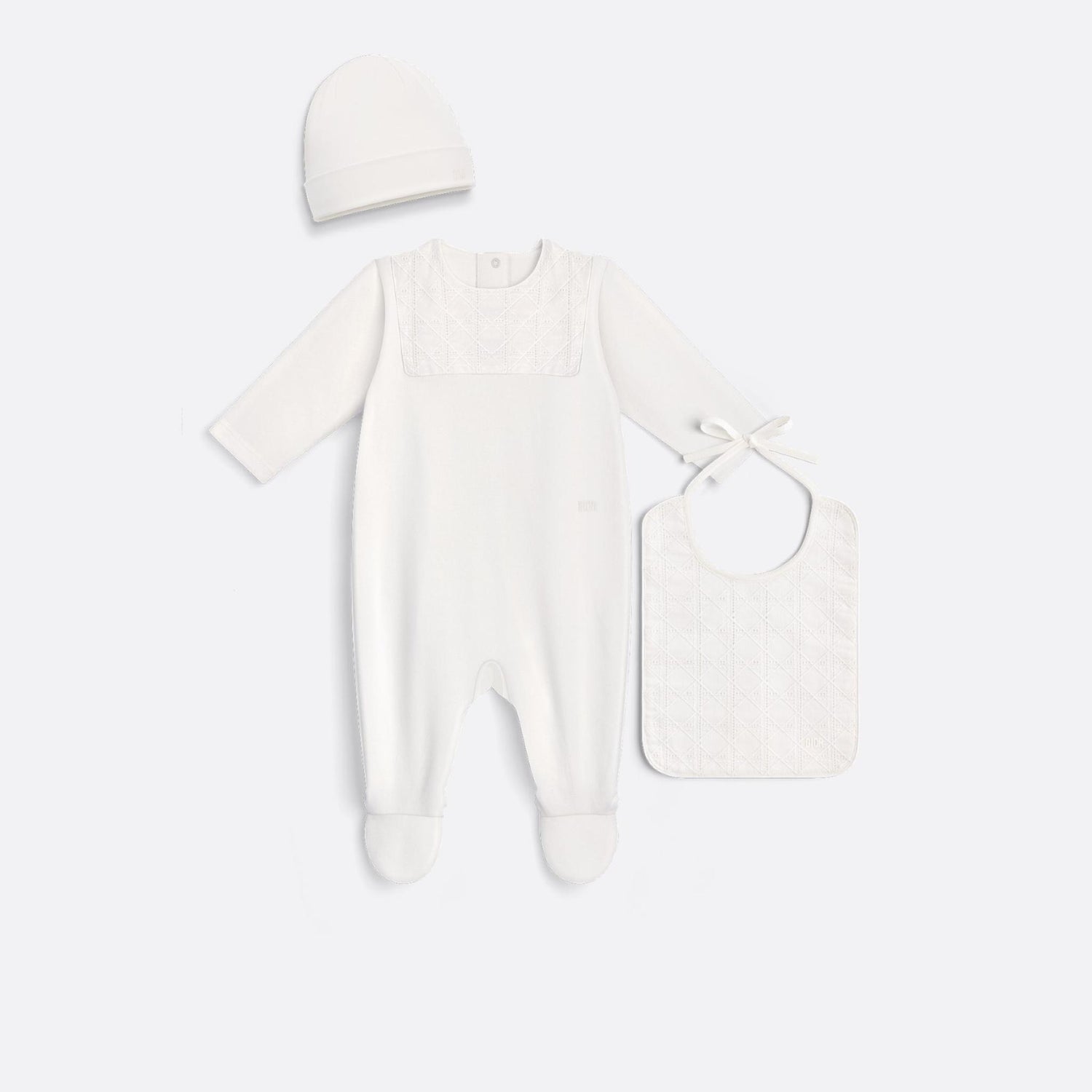 Dior Newborn Gift Set Ivory Cannage Cotton Jersey and Voile, Front