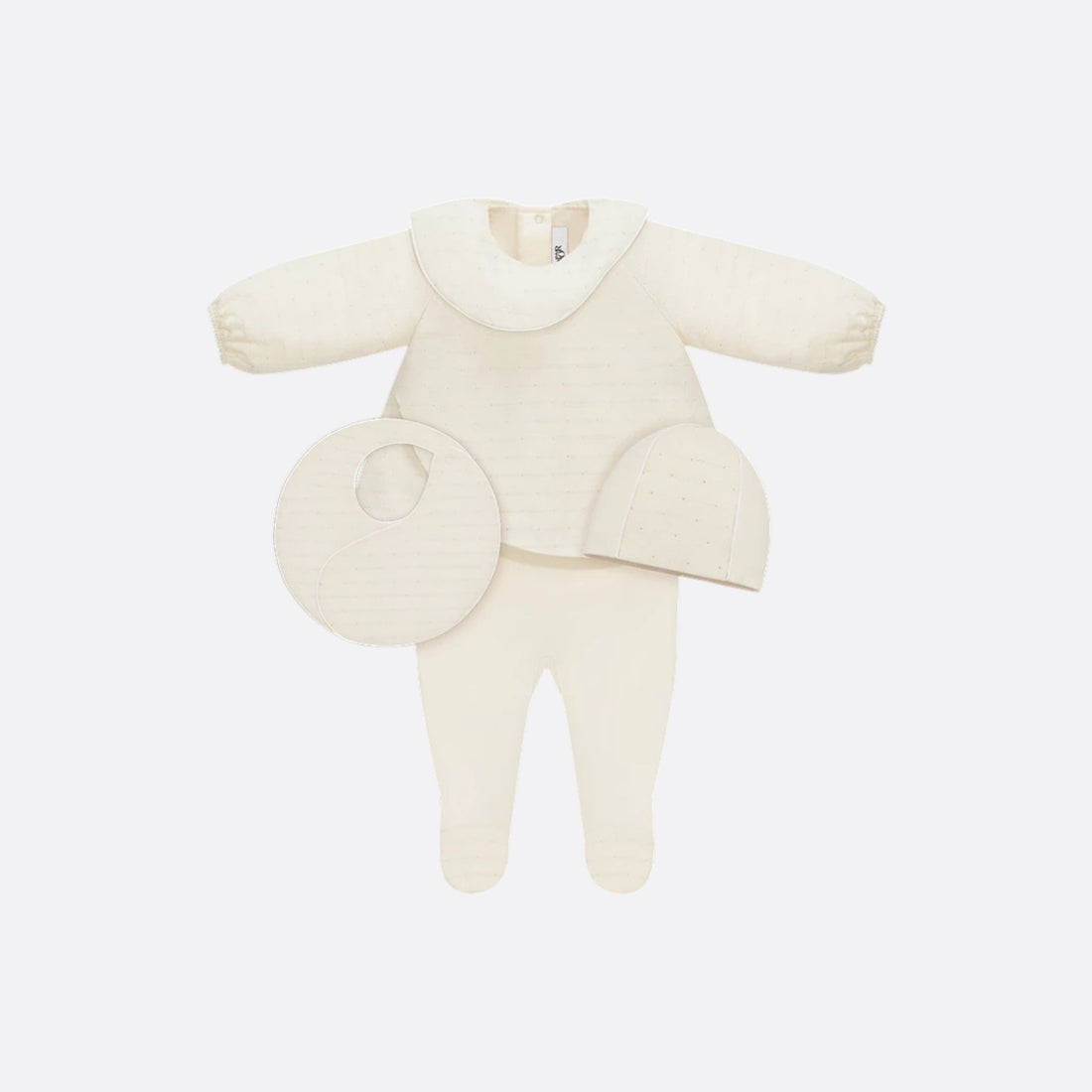 Dior Newborn Gift Set Ivory Cotton Voile Jersey with Gold Tone Cannage, FullView
