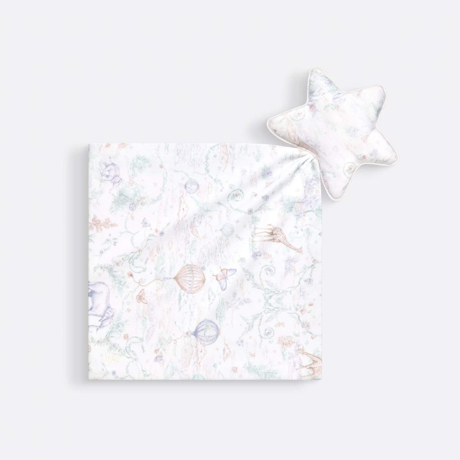 Dior Newborn Gift Set Ivory Toile de Jouy Pastel Cotton Jersey Poplin, Blanket