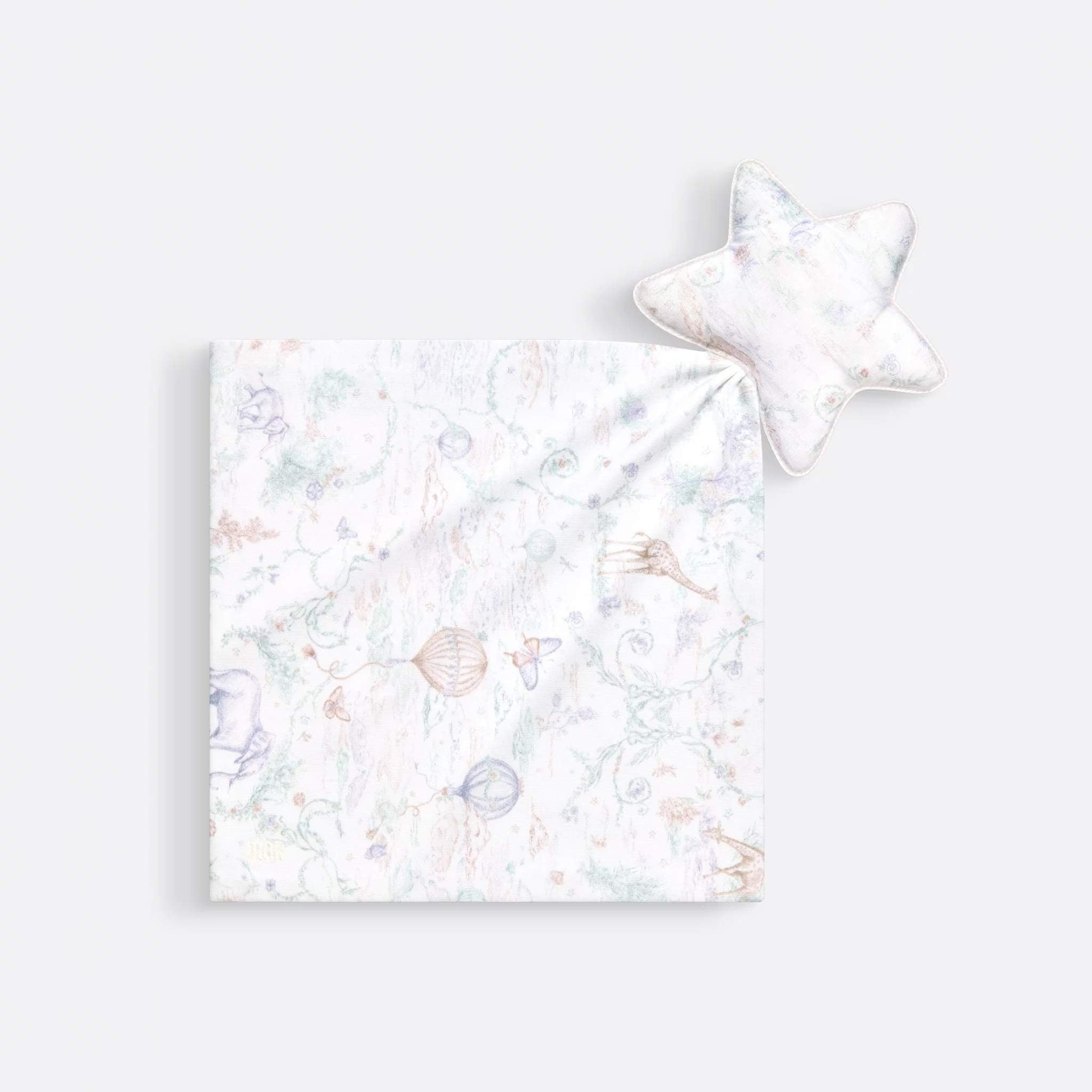 Dior Newborn Gift Set Ivory Toile de Jouy Pastel Cotton Jersey Poplin, Blanket