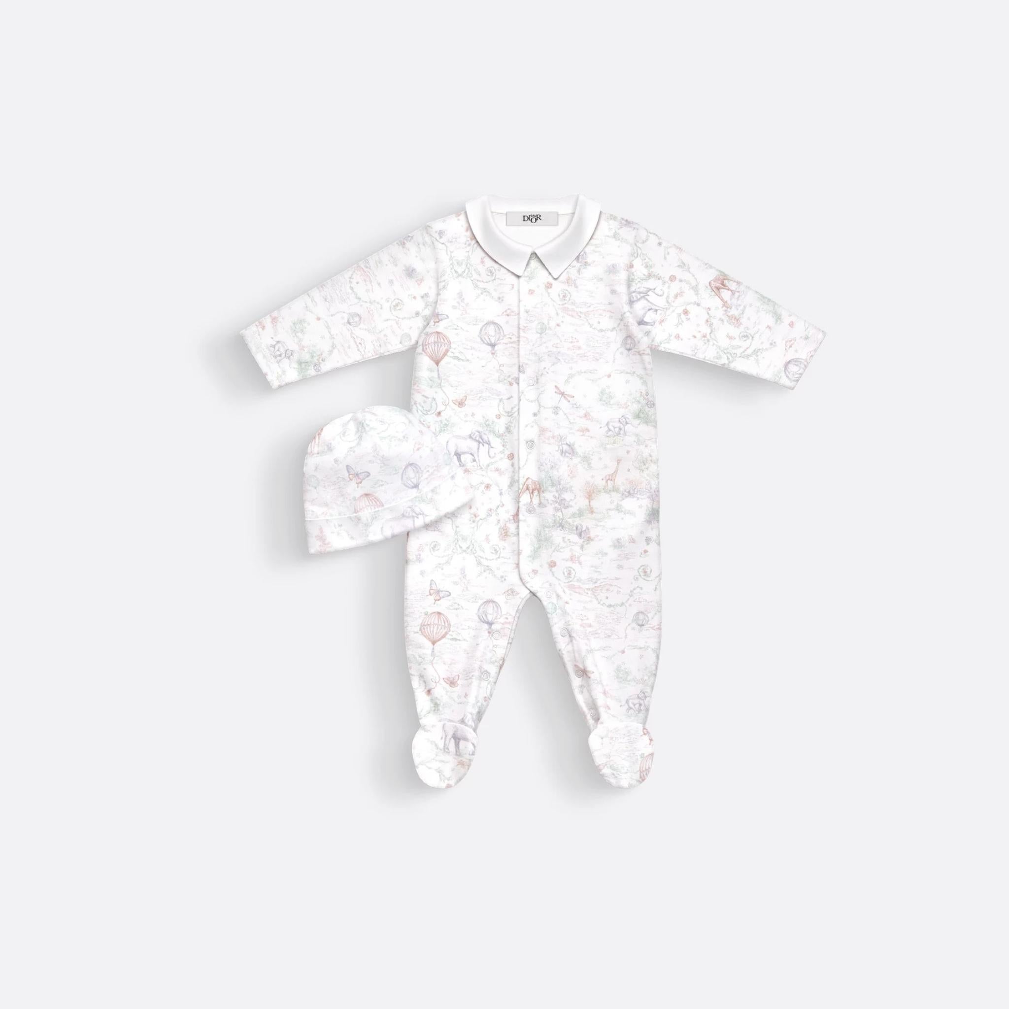 Dior Newborn Gift Set Ivory Toile de Jouy Pastel Cotton Jersey, Set