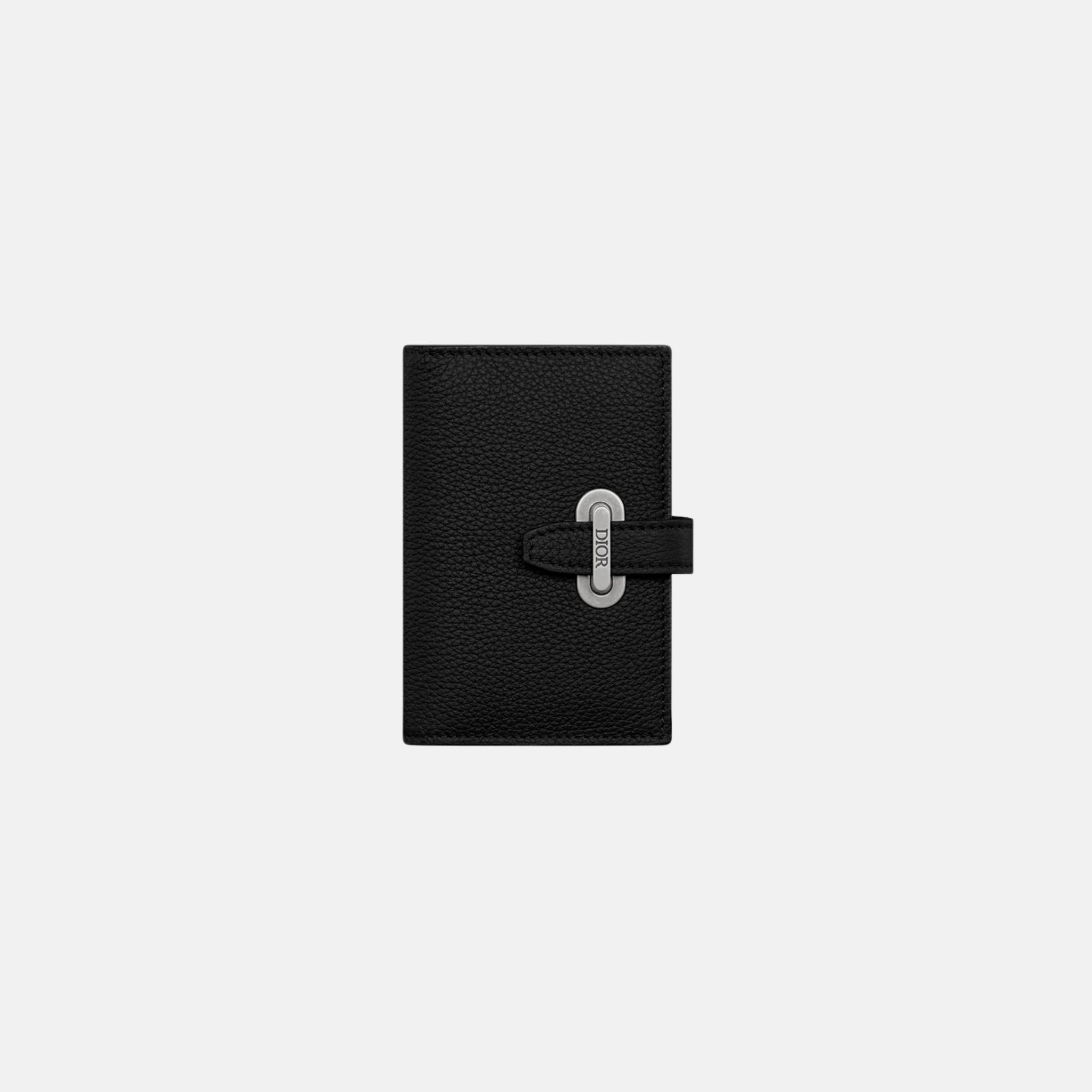 Dior Normandie Vertical Bifold Card Holder In Icons Calfskin, Black, Front