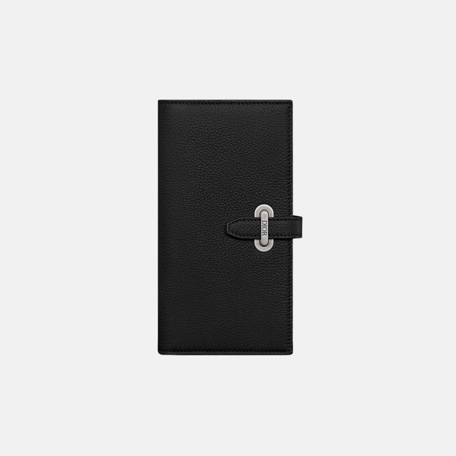 Dior Normandie Vertical Bifold Wallet In Icons Calfskin, Black, Front