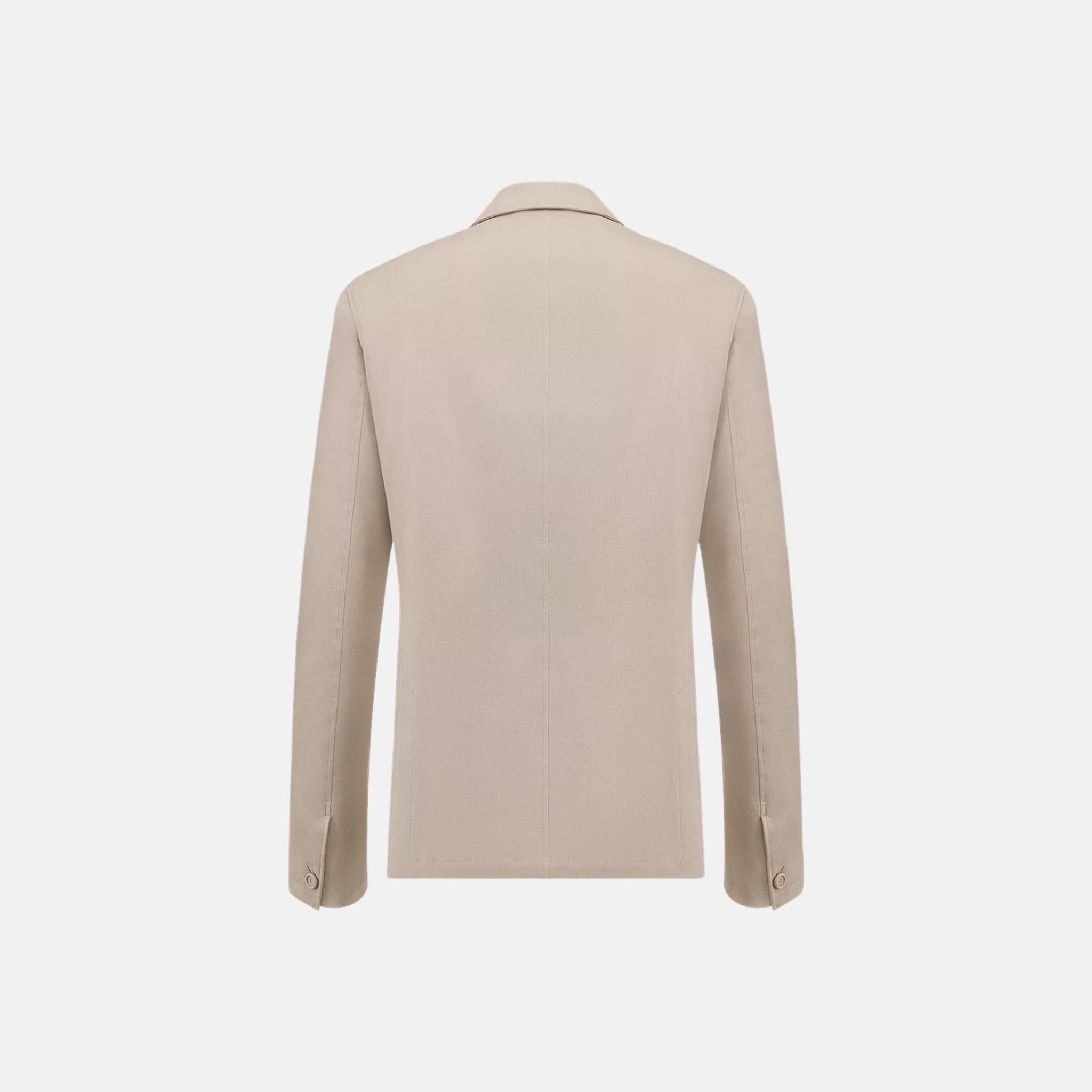 Dior Oblique Jacket With Buttoned Strap And Embroidery In Cotton Blend, Beige, Back