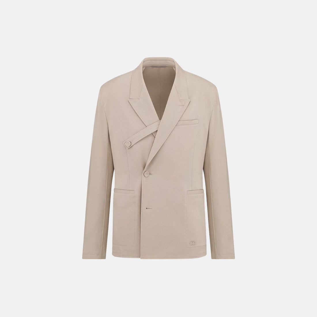 Dior Oblique Jacket With Buttoned Strap And Embroidery In Cotton Blend, Beige, Front