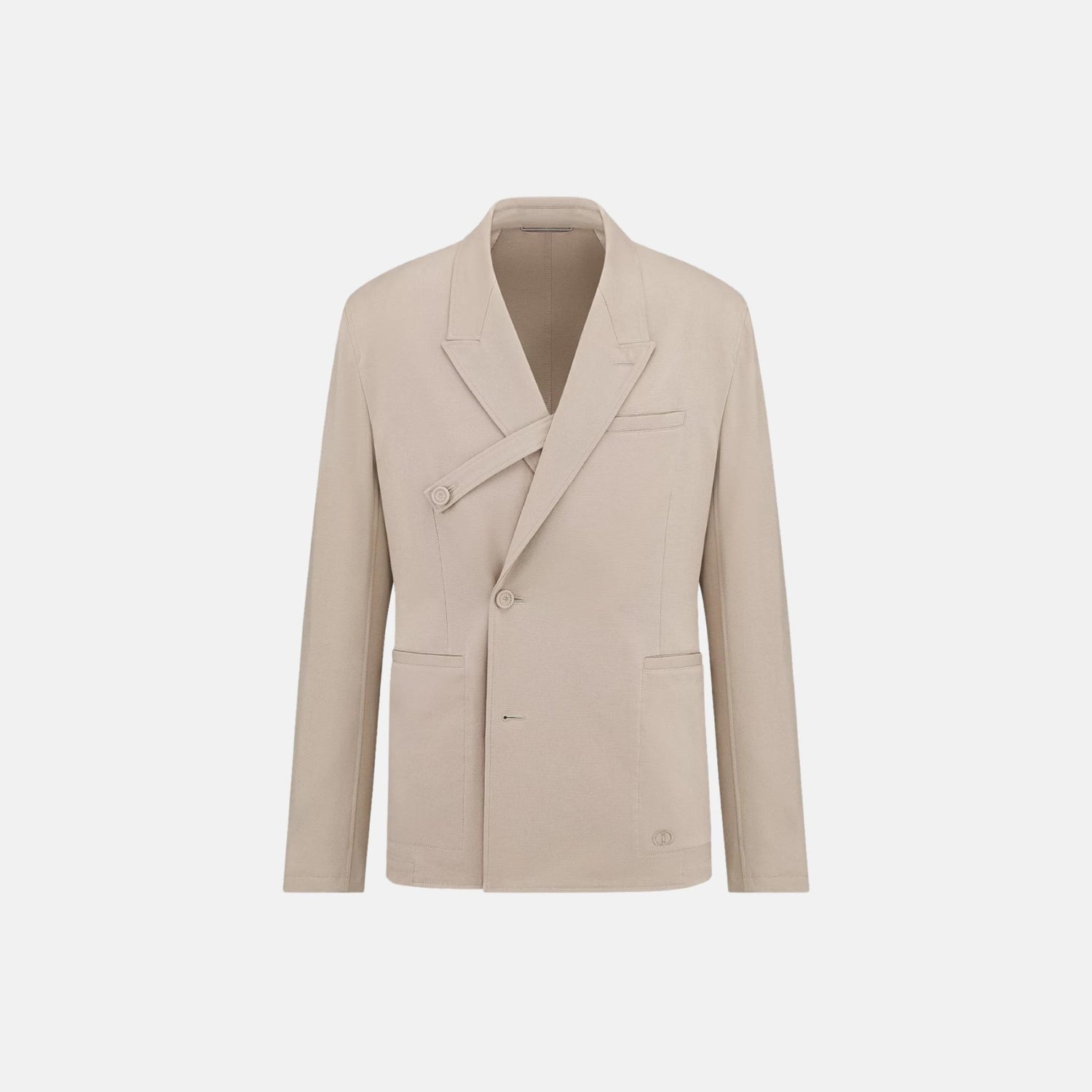 Dior Oblique Jacket With Buttoned Strap And Embroidery In Cotton Blend, Beige, Front