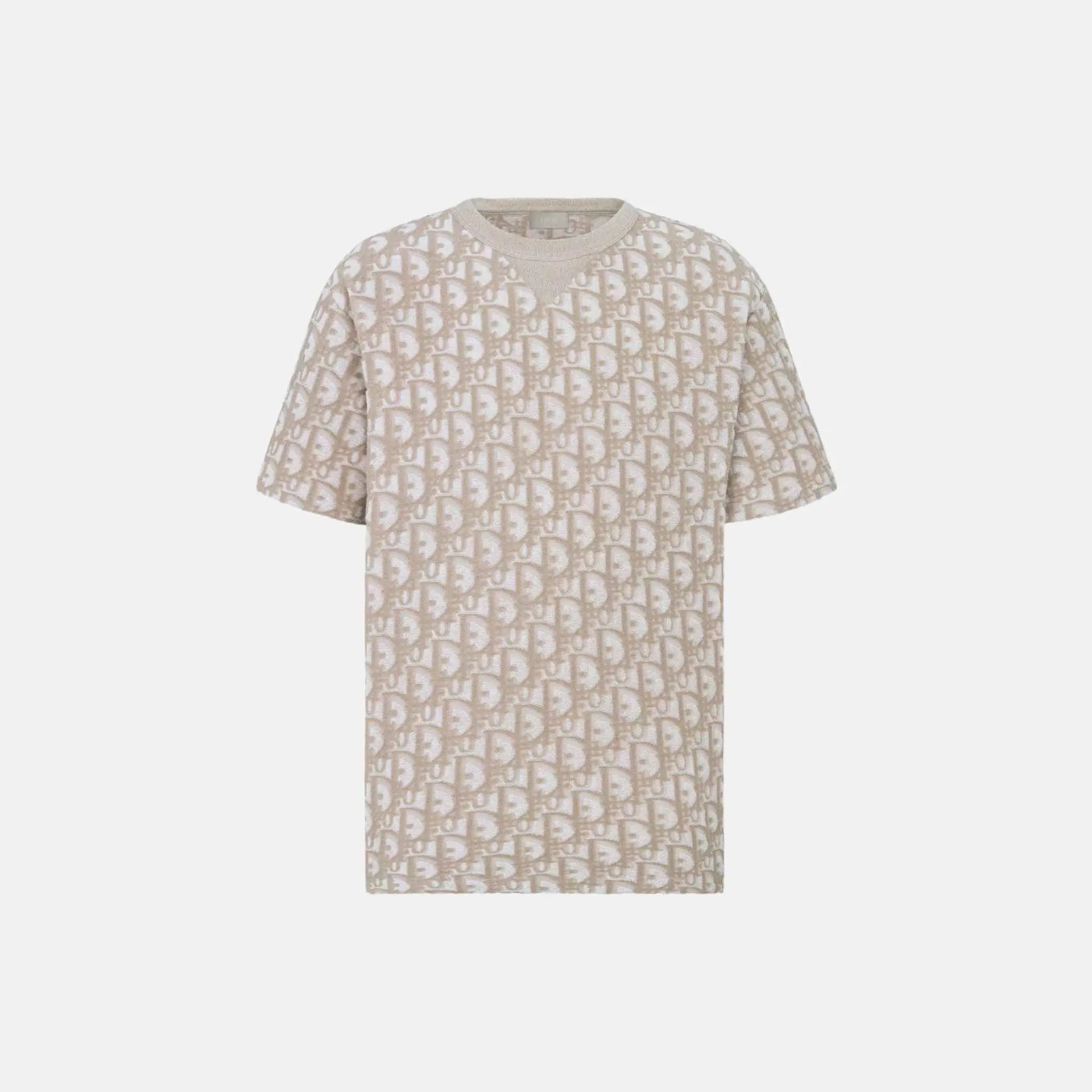 Dior Oblique T Shirt Relaxed Fit In Terry Cotton Jersey, Beige, Front