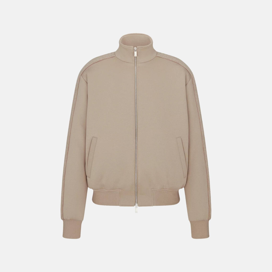 Dior Hooded Track Jacket In Cotton And Cashmere Knit, Beige, Front