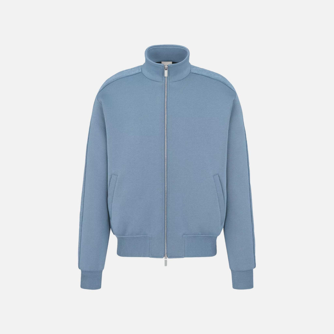 Dior Hooded Track Jacket In Cotton And Cashmere Knit, Sky Blue, Front