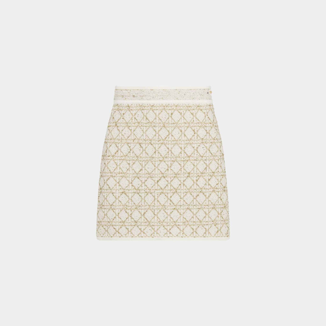 Dior Or Cannage Miniskirt White and Gold-Tone Cotton-Blend Tweed, Front