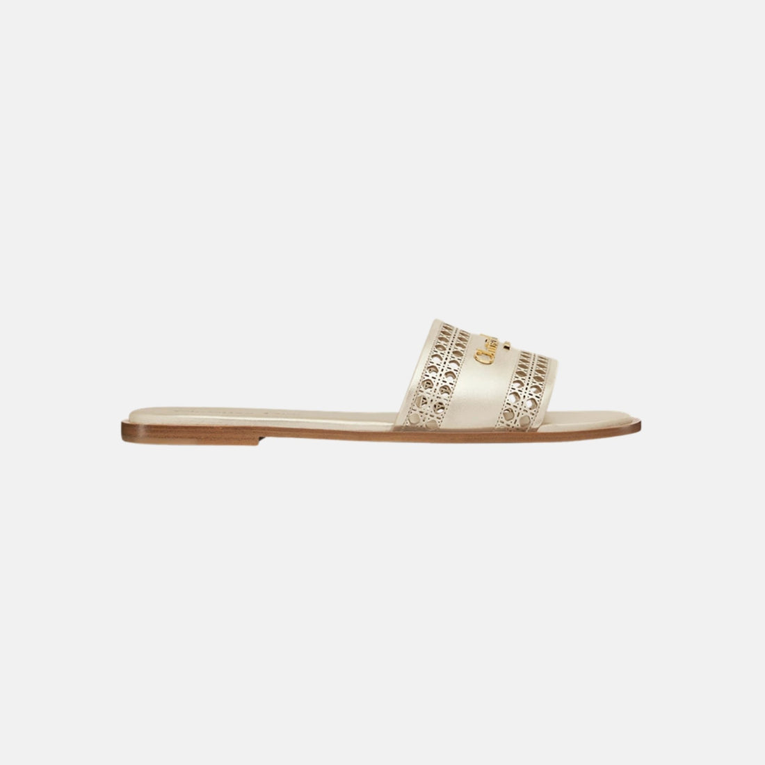 Dior Or D Lane Slide In Openwork Microcannage Laminated Calfskin, Gold, Side