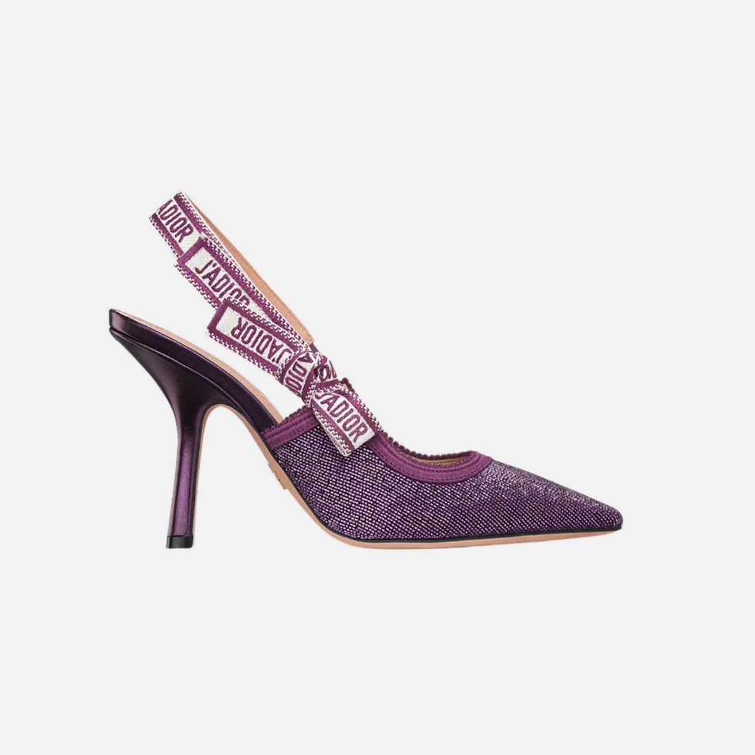 Dior Or JAdior Slingback Pump In Embroidered Cotton & Beads, Purple, Side