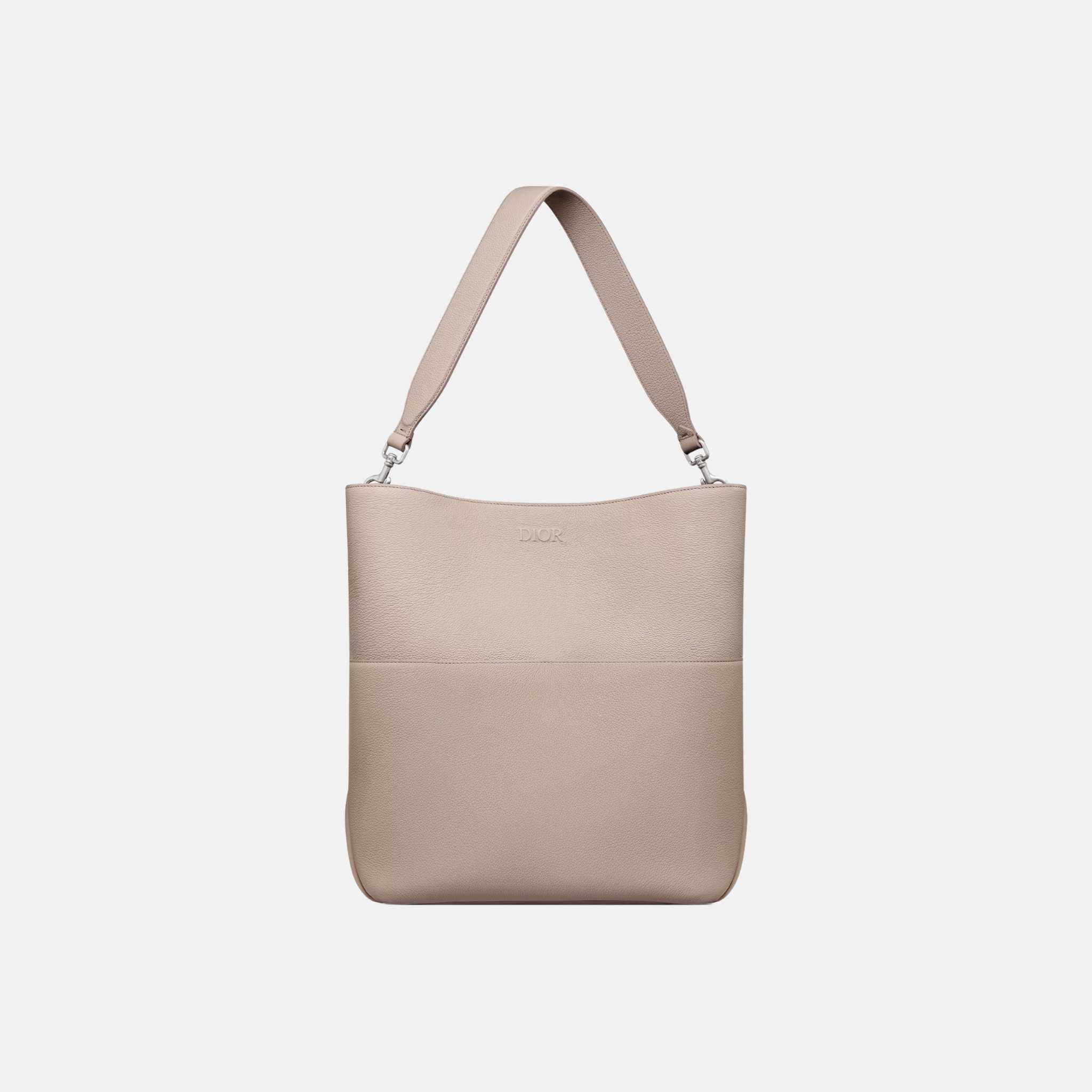 Dior Prive Vertical Hobo Bag In Icons Calfskin, Beige, Front