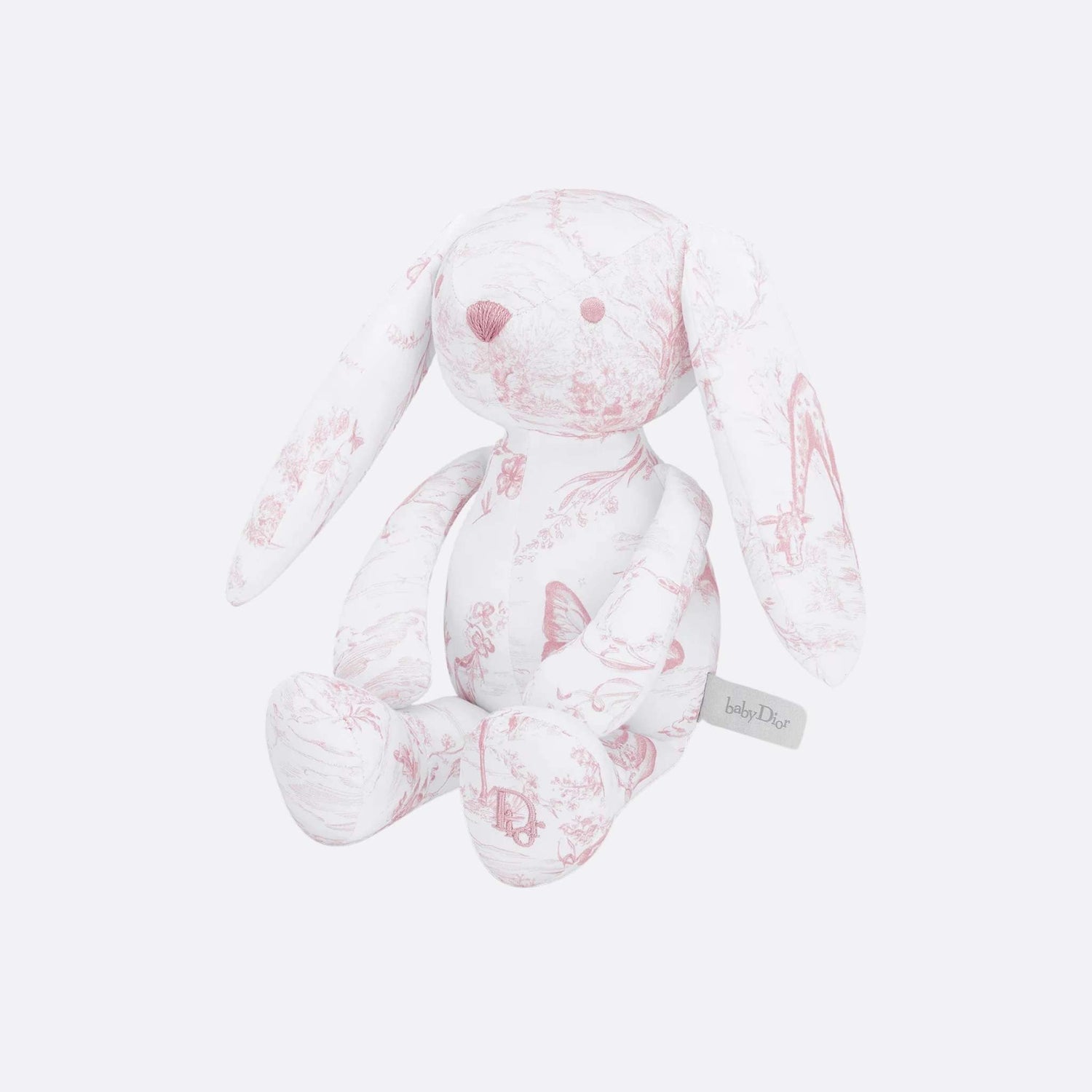 Dior Rabbit Stuffed Toy White Cotton Satin with Toile de Jouy Print, Pale Pink, Side