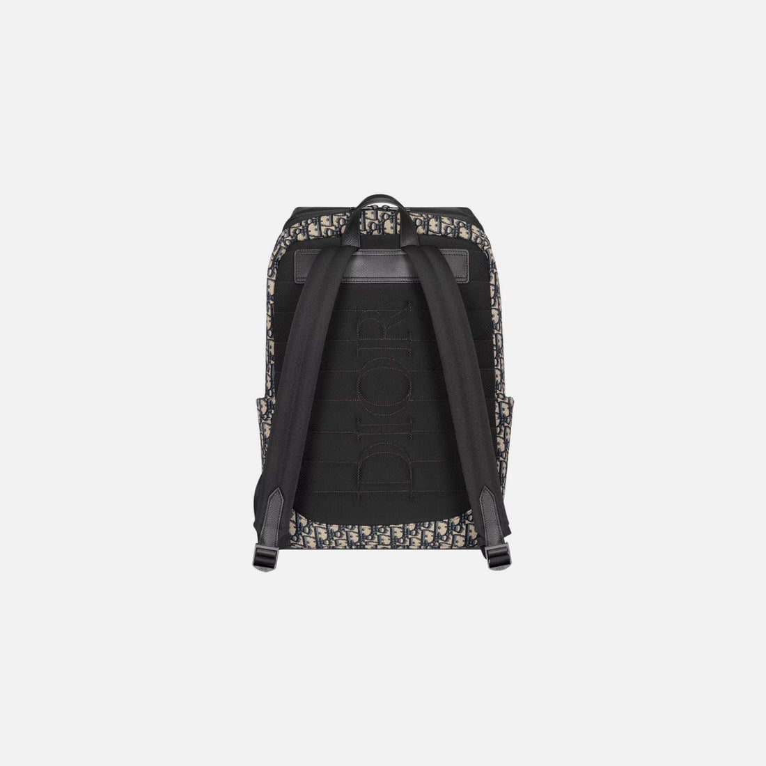 Dior Rider Soft حقيبة ظهر بسحاب بنقشة Oblique Jacquard وجلد عجل محبّب، بيج، من الخلف