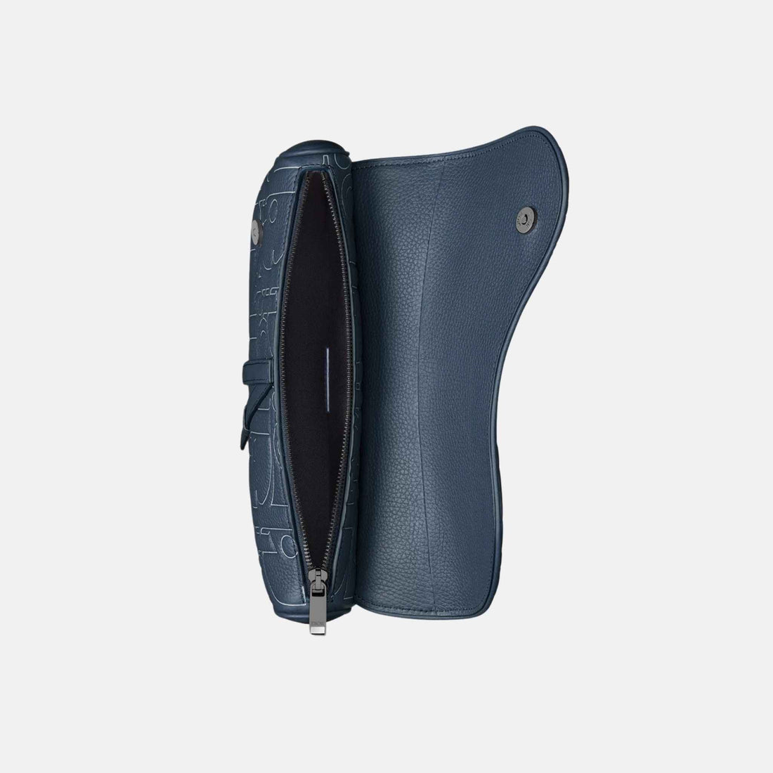 حقيبة Dior Saddle من جلد Gravity Outline وجلد عجل محبّب، أزرق كحلي، من الداخل