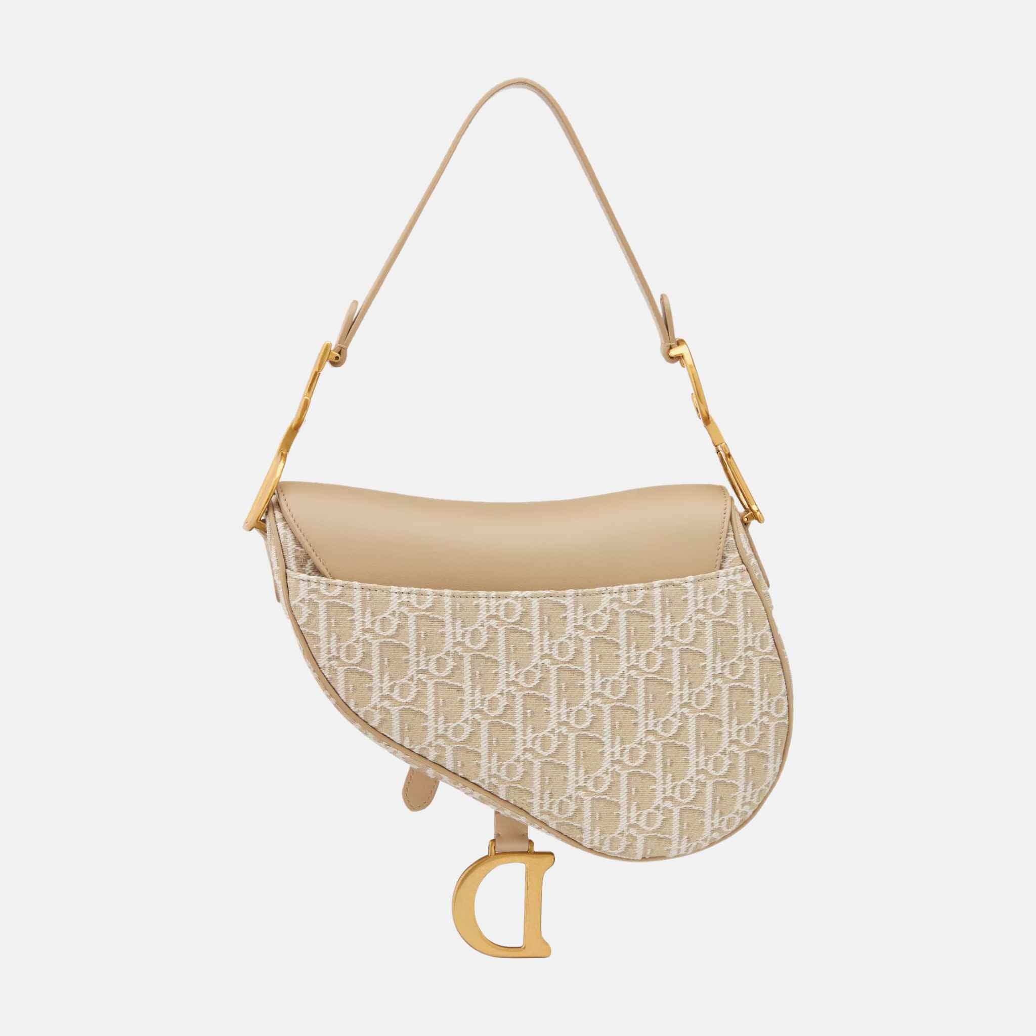 Dior Saddle Bag With Strap Oblique Jacquard And Natural Smooth Calfskin, Back