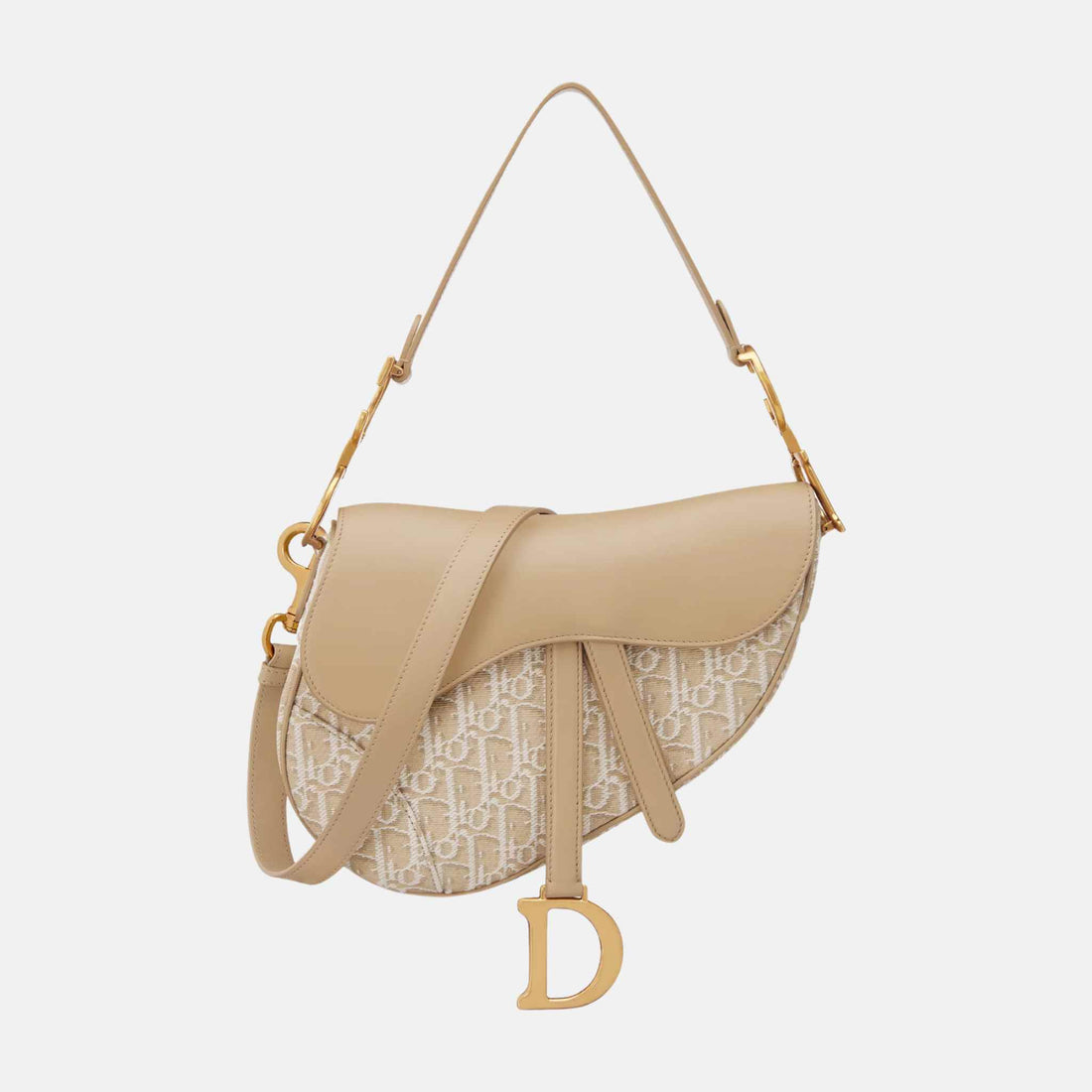 Dior Saddle Bag With Strap Oblique Jacquard And Natural Smooth Calfskin, Front